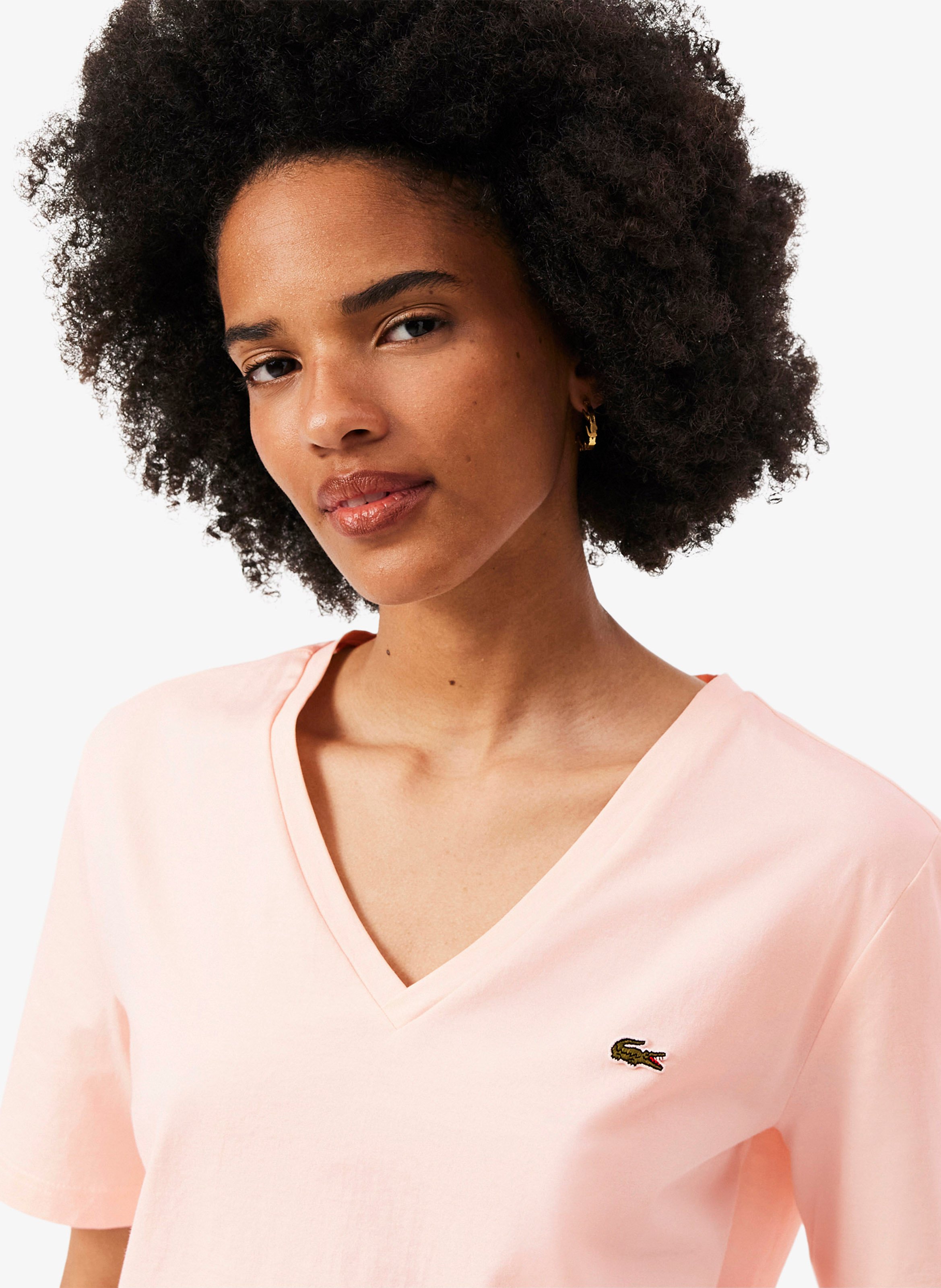 T-Shirt mit V-Ausschnitt aus Baumwolle LACOSTE Rosa