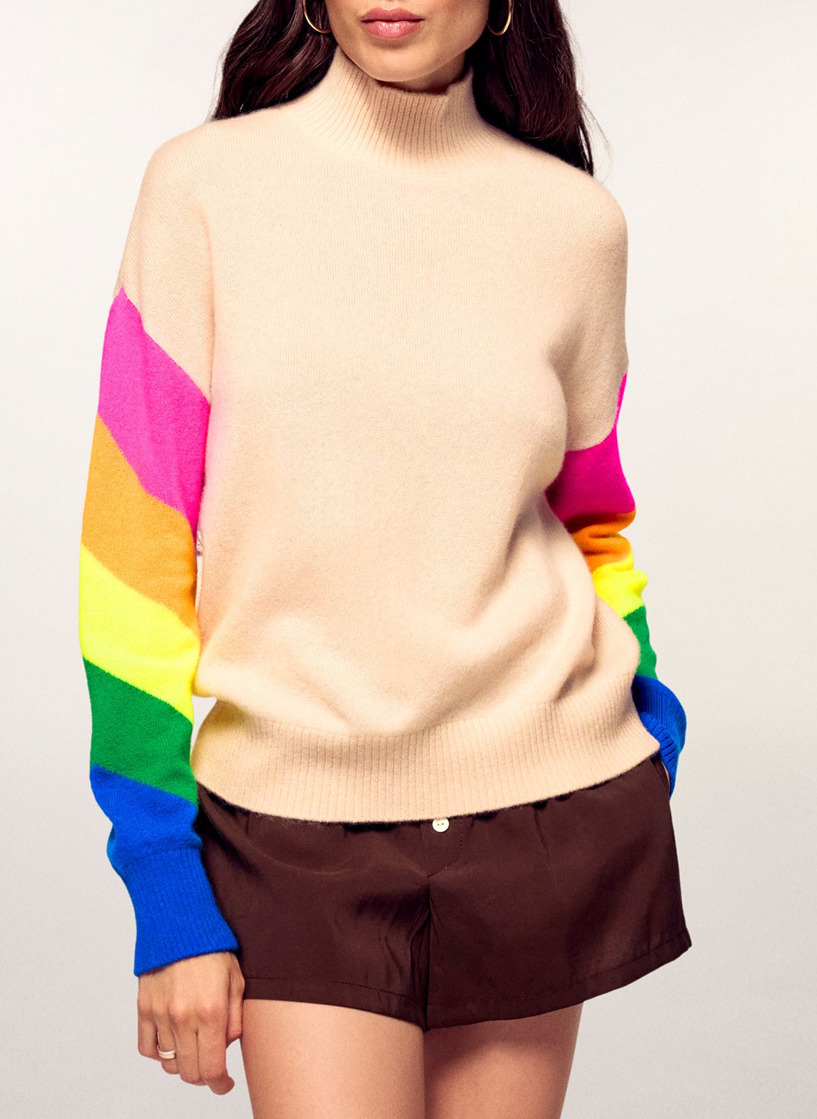 Pull col montant à motifs en cachemire FROM FUTURE Beige