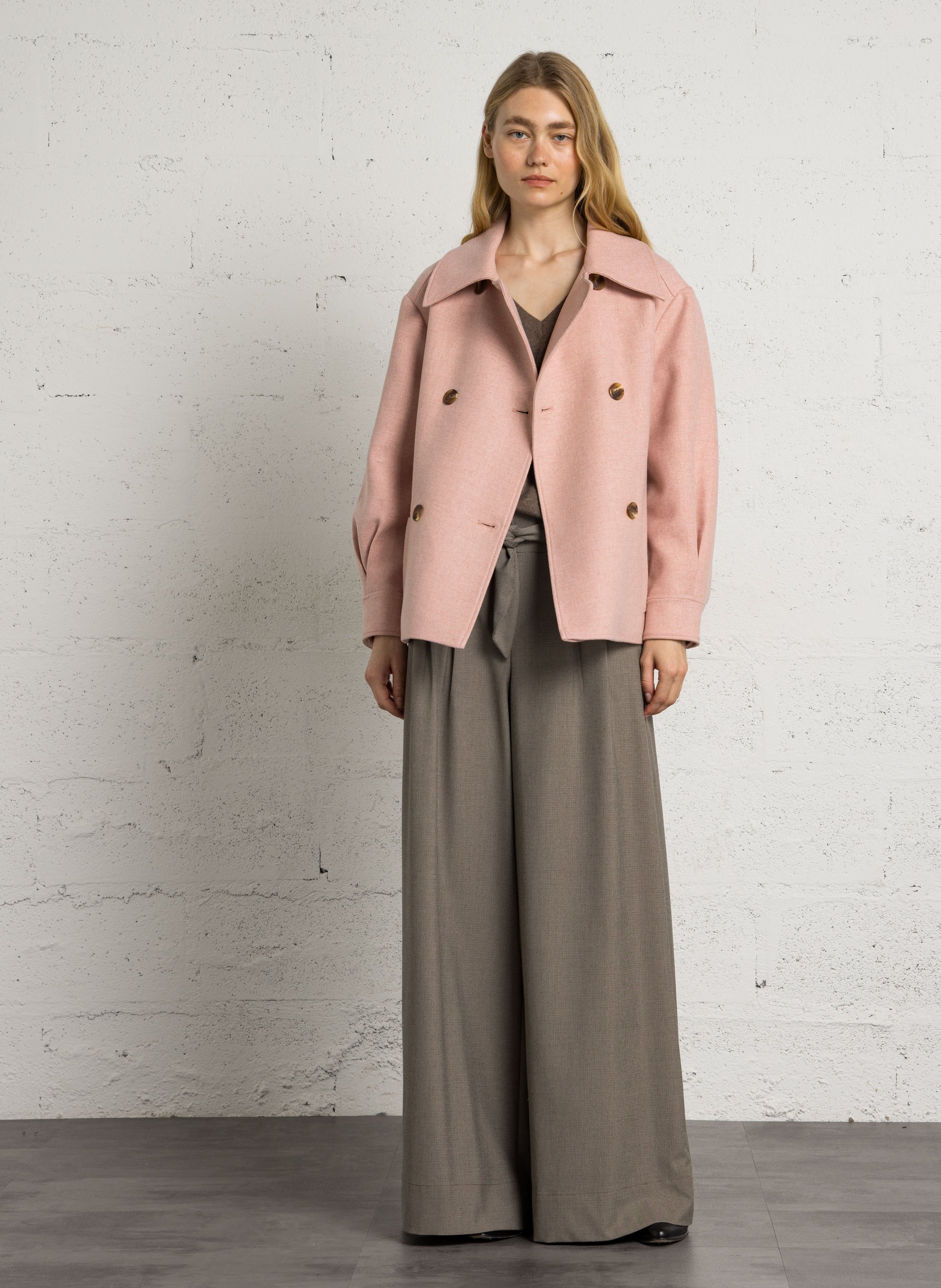 Manteau droit col classique avec ceinture en laine mélangée MAISON 123 Rose