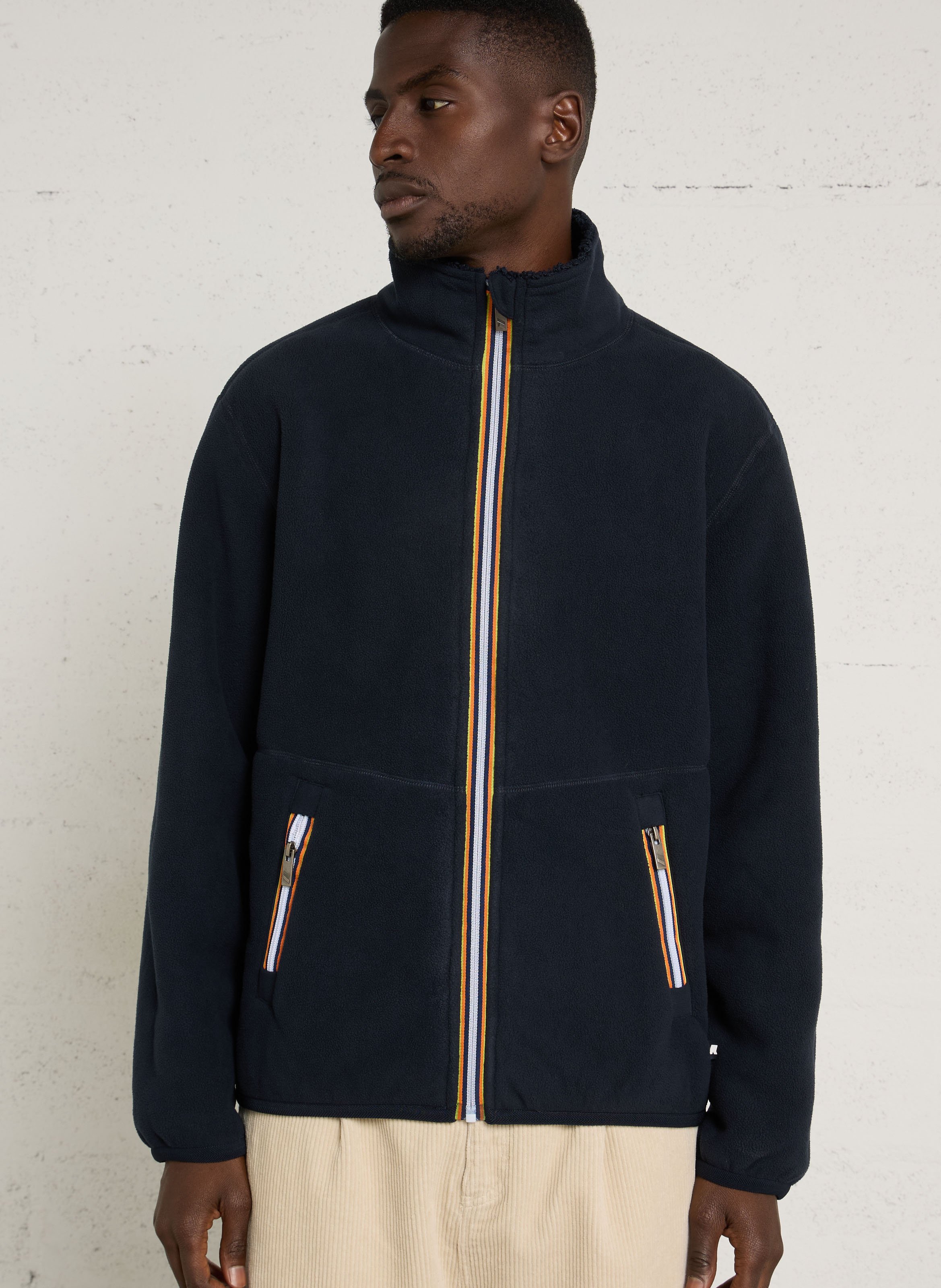 Straight-cut sherpa zip-up fleece with stand-up collar K-WAY Blue