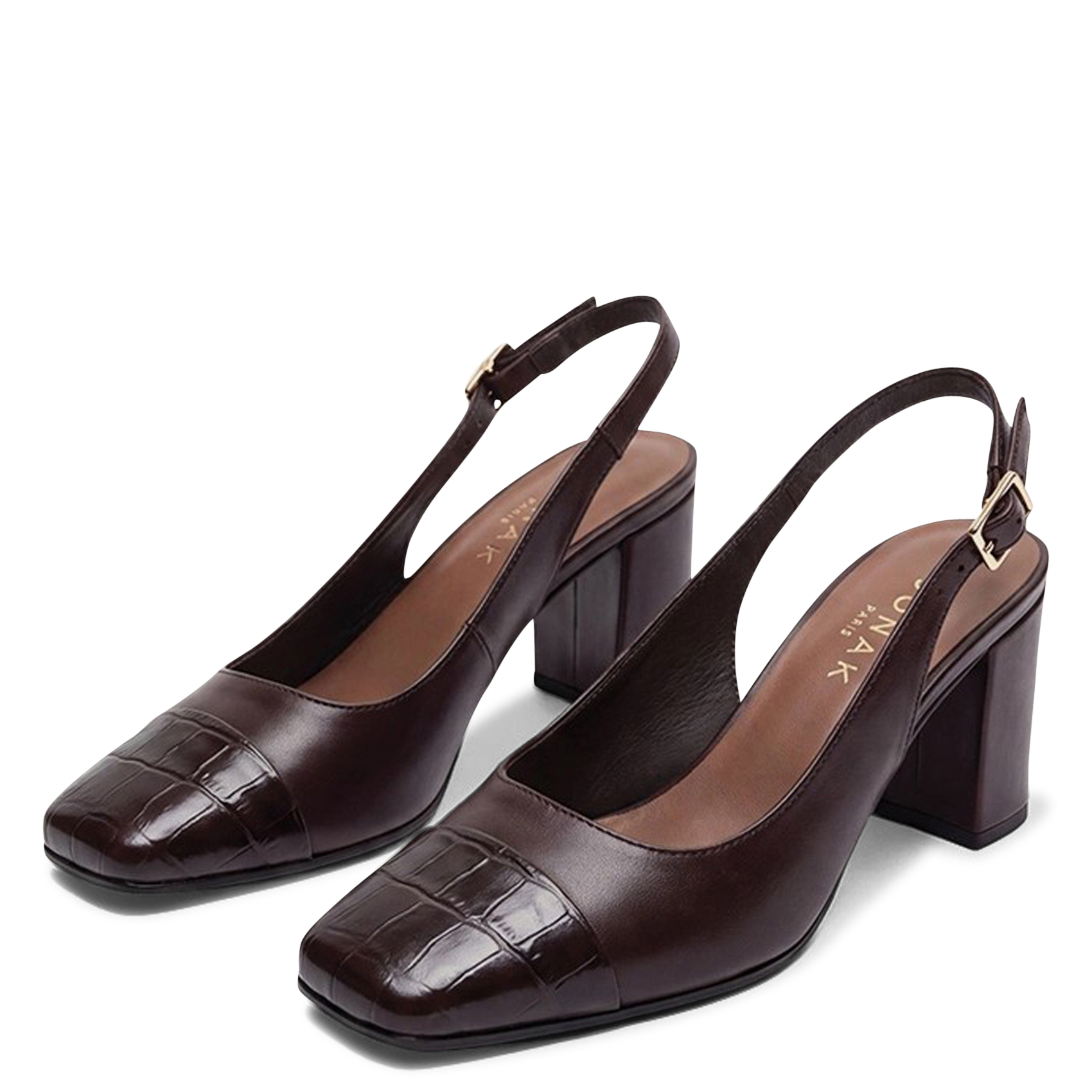 Platte ballerina's van leer met krokodillenlook JONAK Bruin