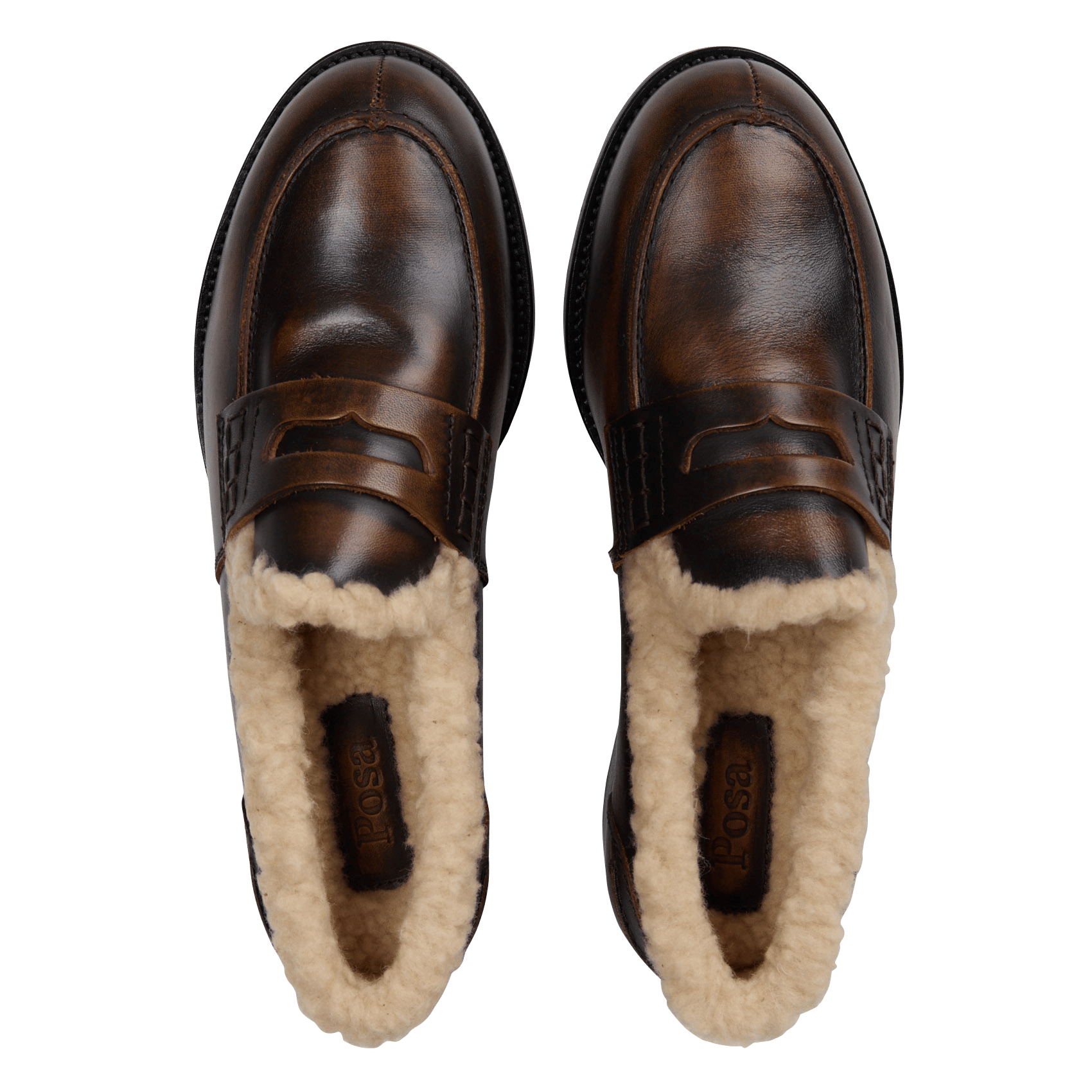 Leren mocassins met detail in imitatiebont POSA Bruin