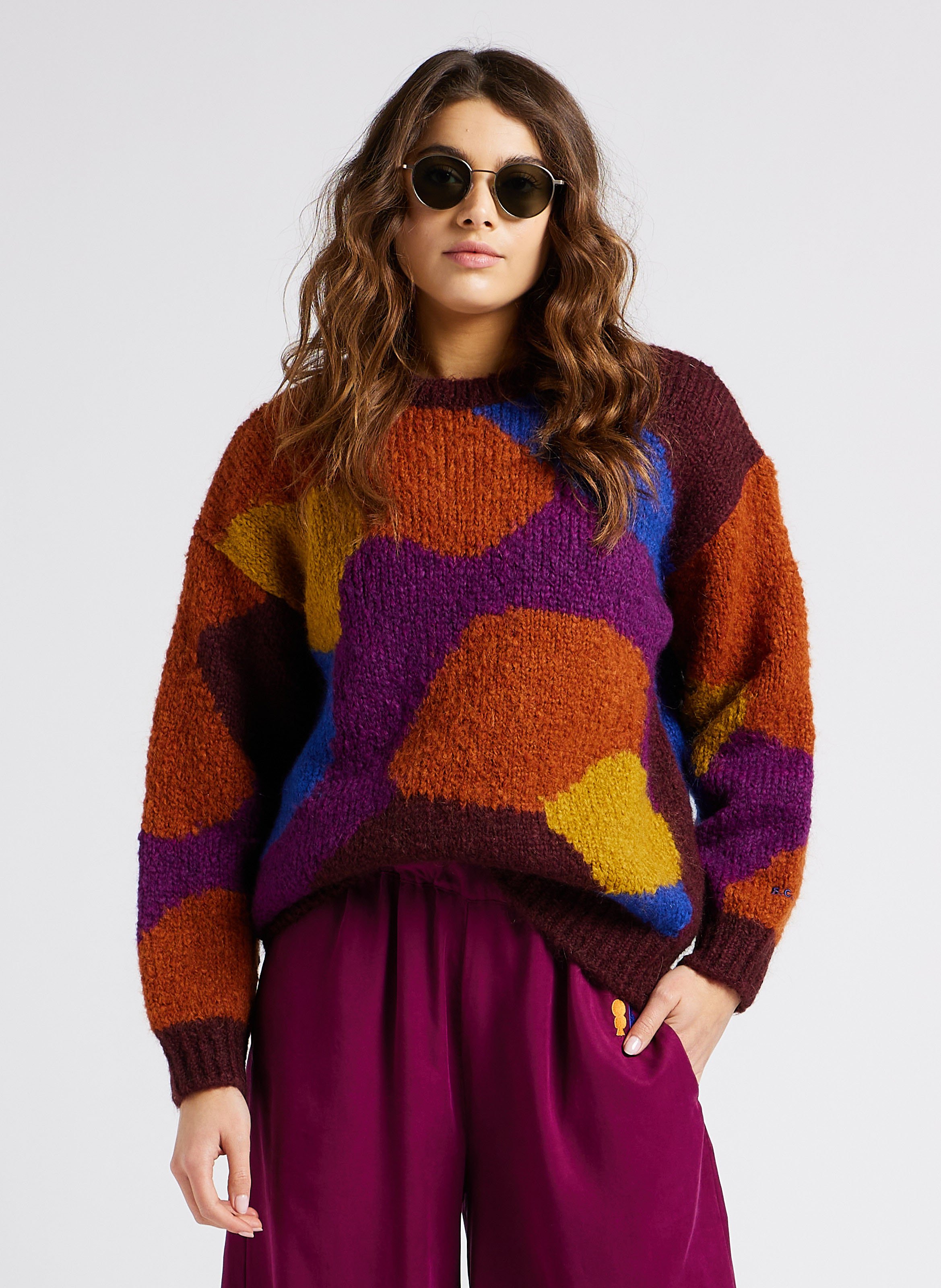 Pull ample col rond oversize Multicolore