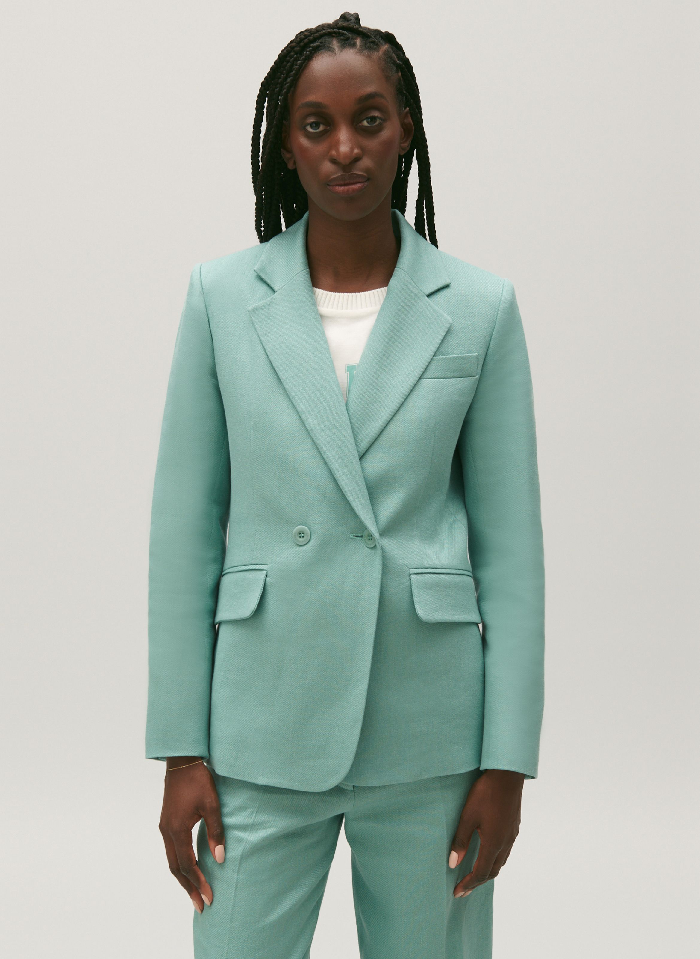 Veste De Tailleur En Lin M lang Villaga Vert D Eau Claudie