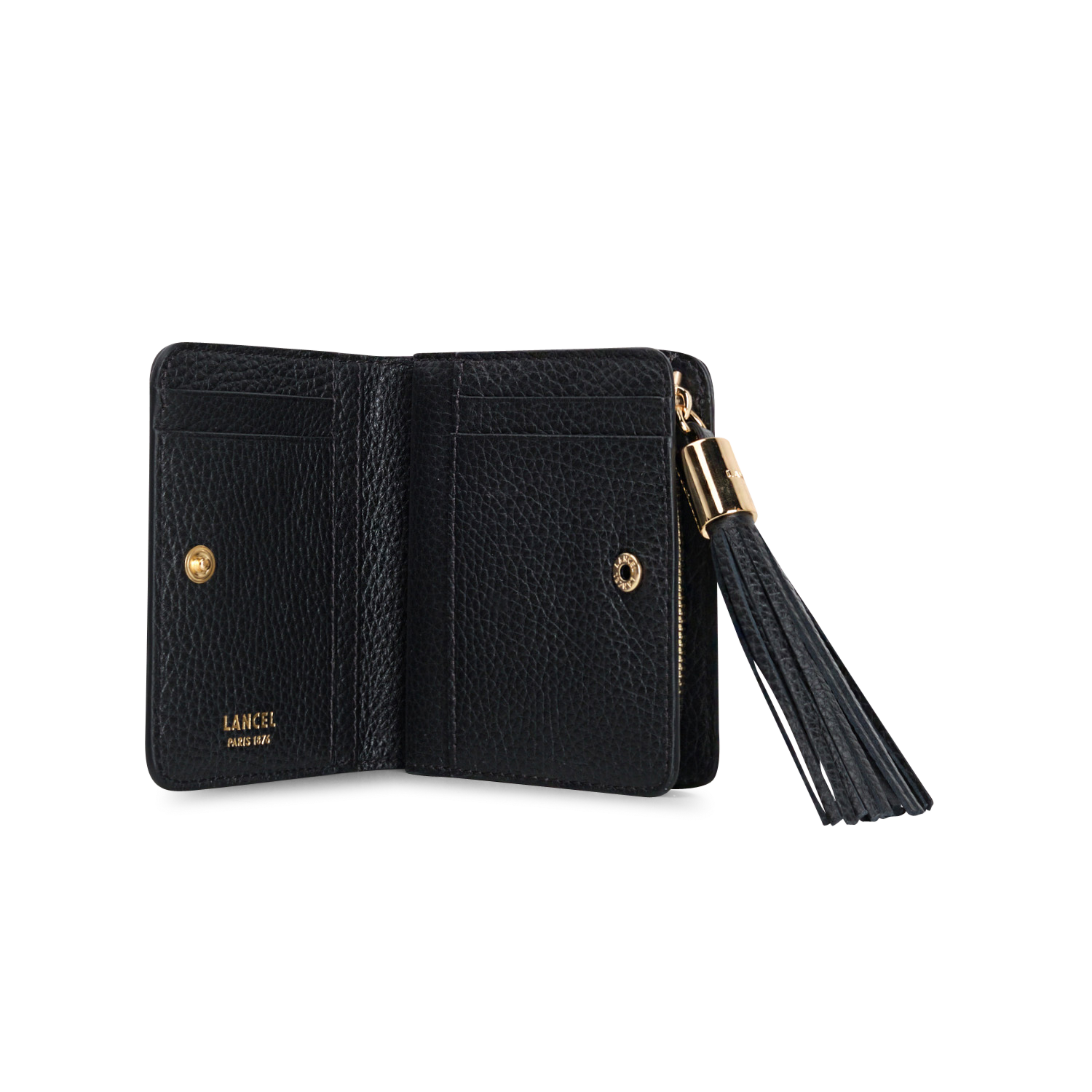 Portefeuille compact zippé en cuir  LANCEL Noir