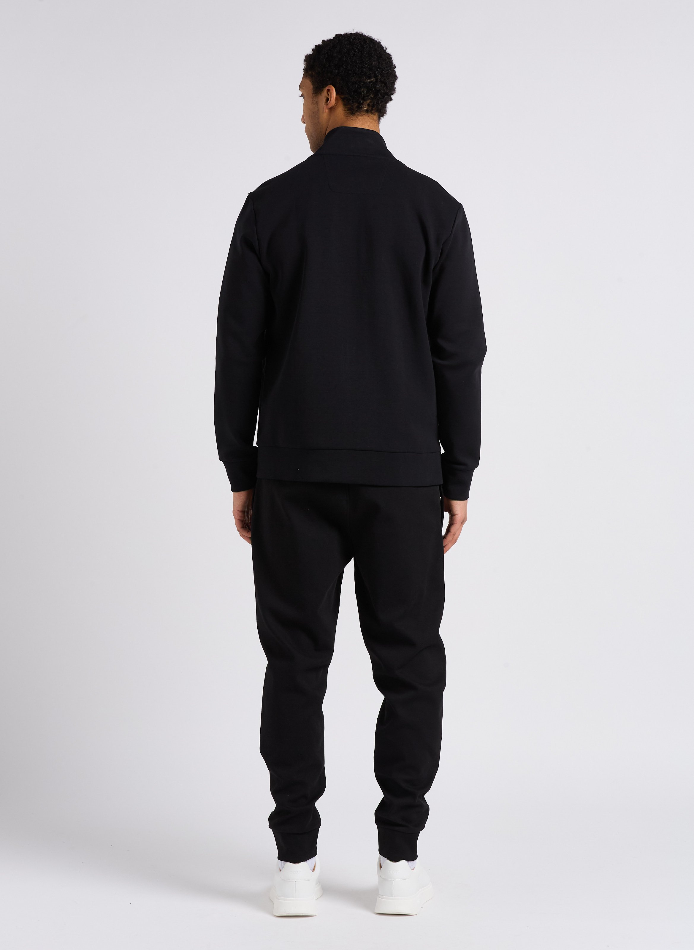 Screen-printed stretch cotton straight zipped sweater BOSS Black