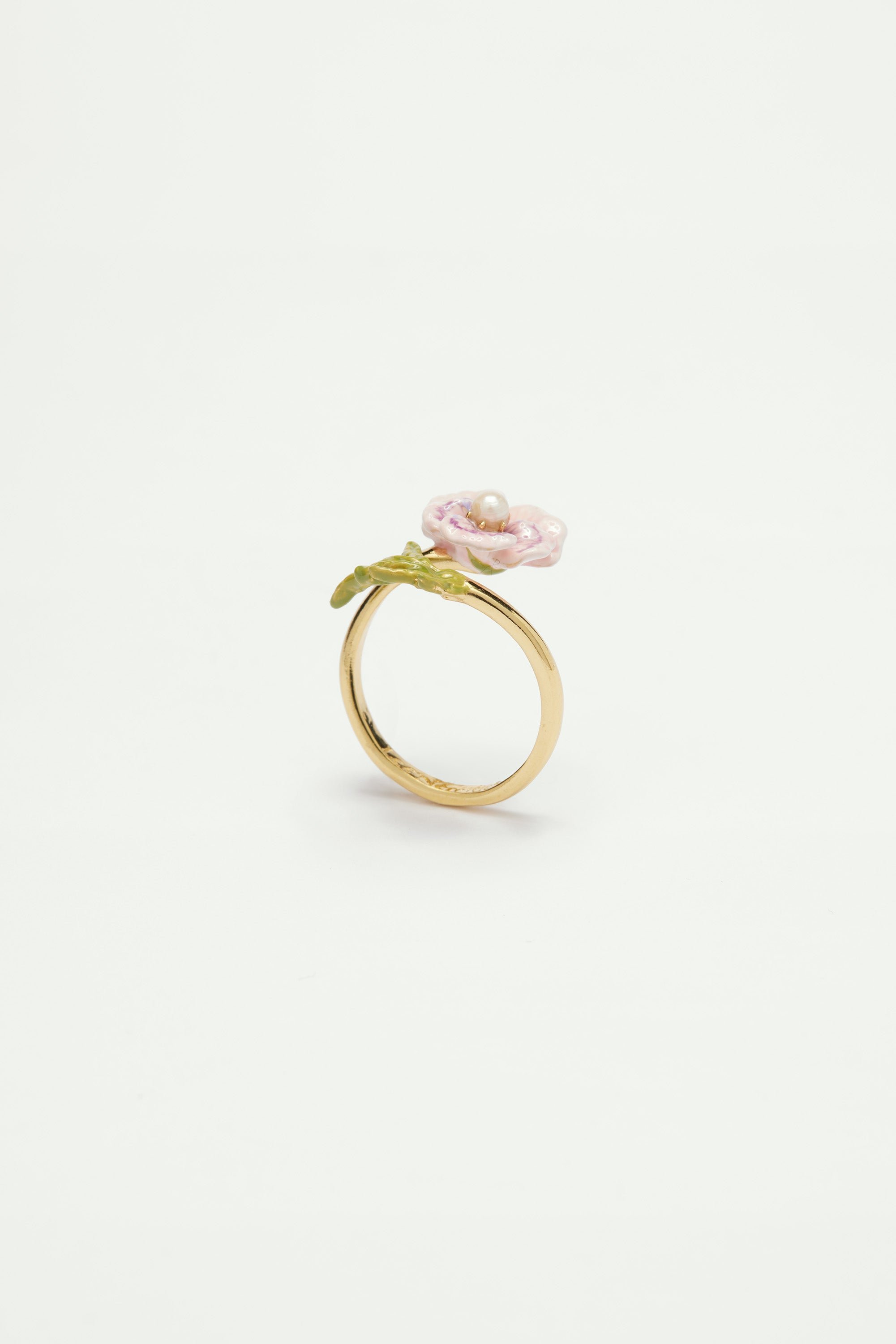 Adjustable ring with pearl flower LES NEREIDES Pink