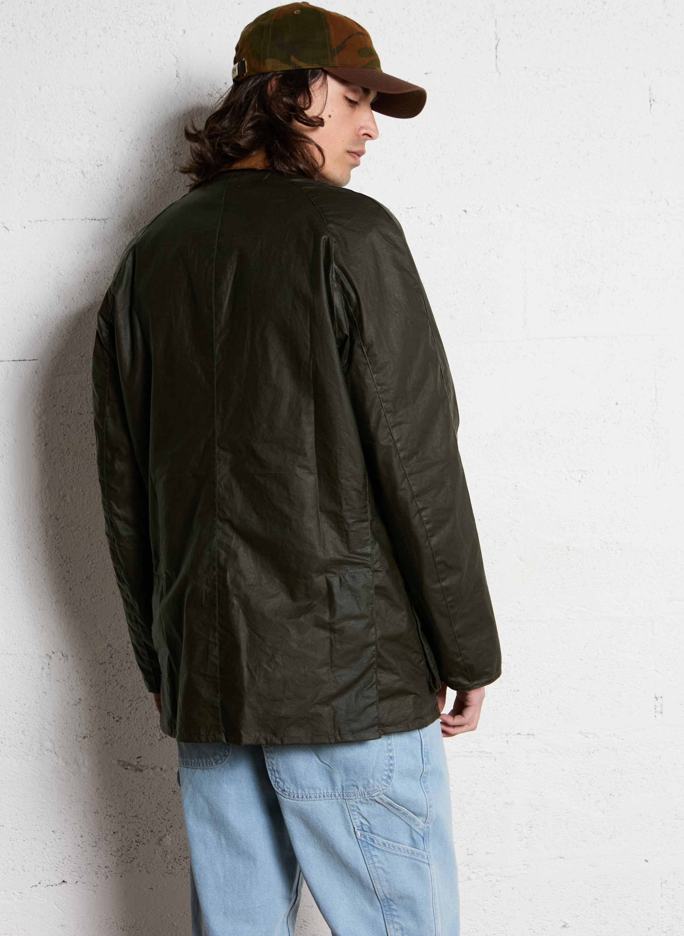 Straight waxed cotton jacket with pockets BARBOUR Khaki