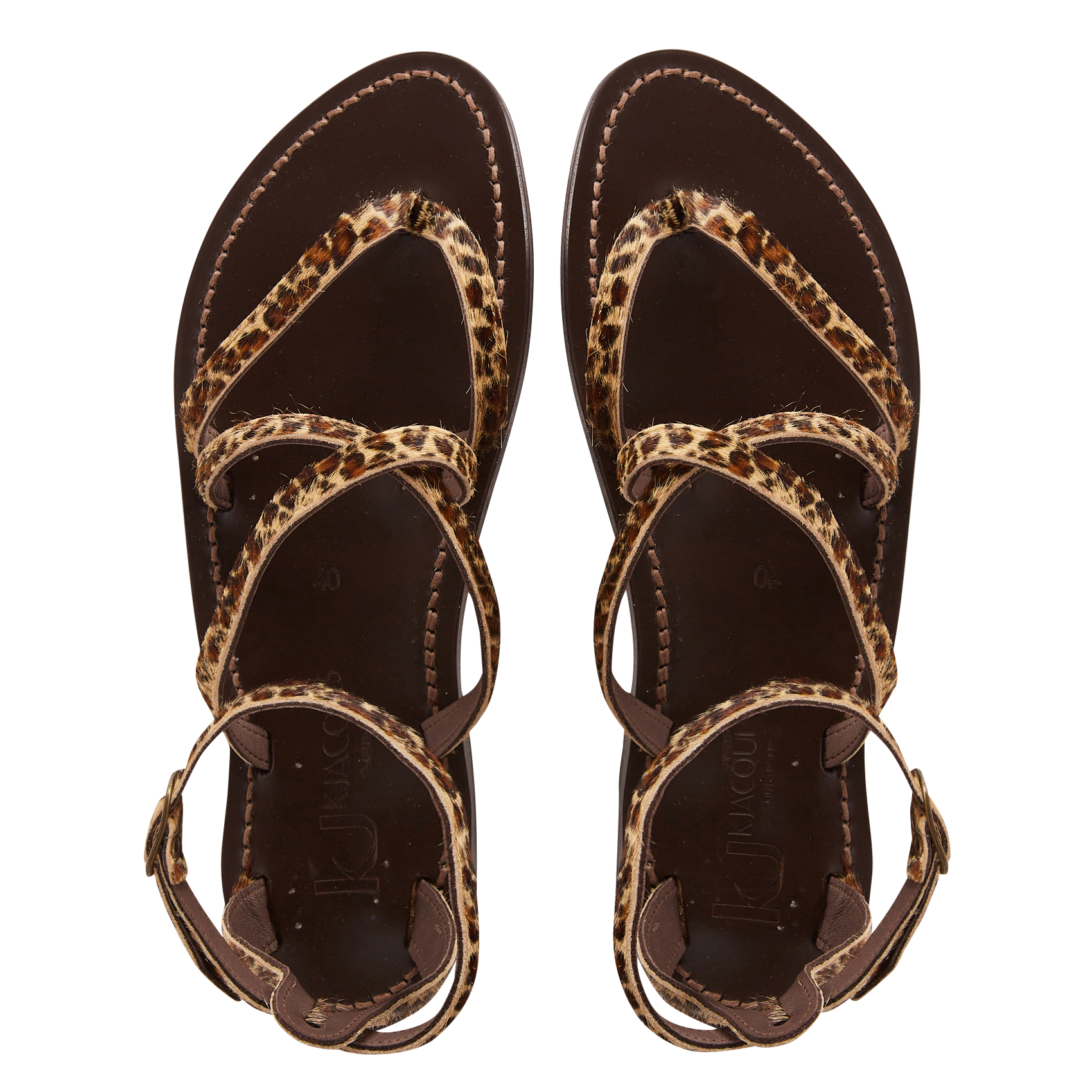 Aouda flat leather sandals K JACQUES Brown