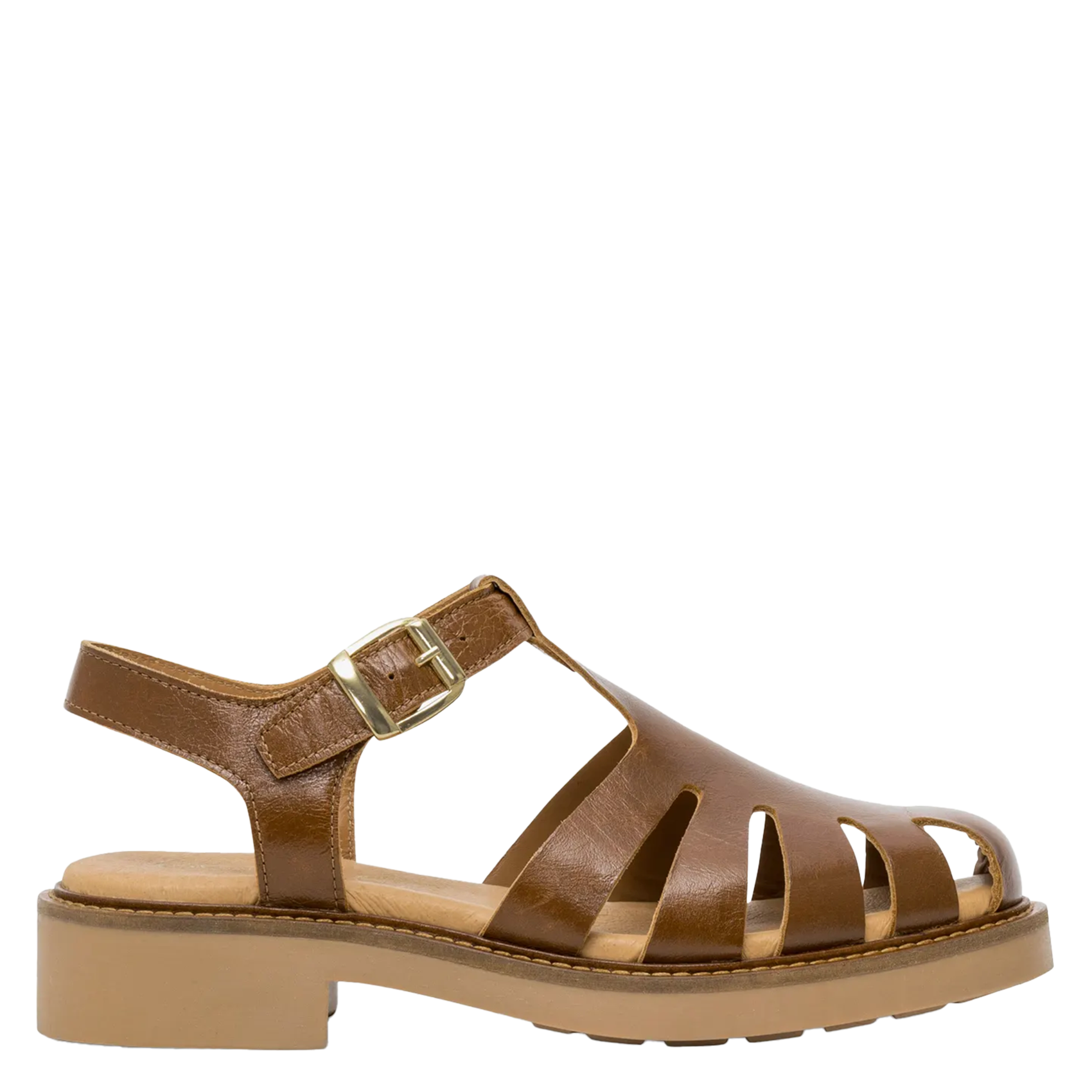 Flache Ledersandalen mit runder Spitze BOCAGE Braun