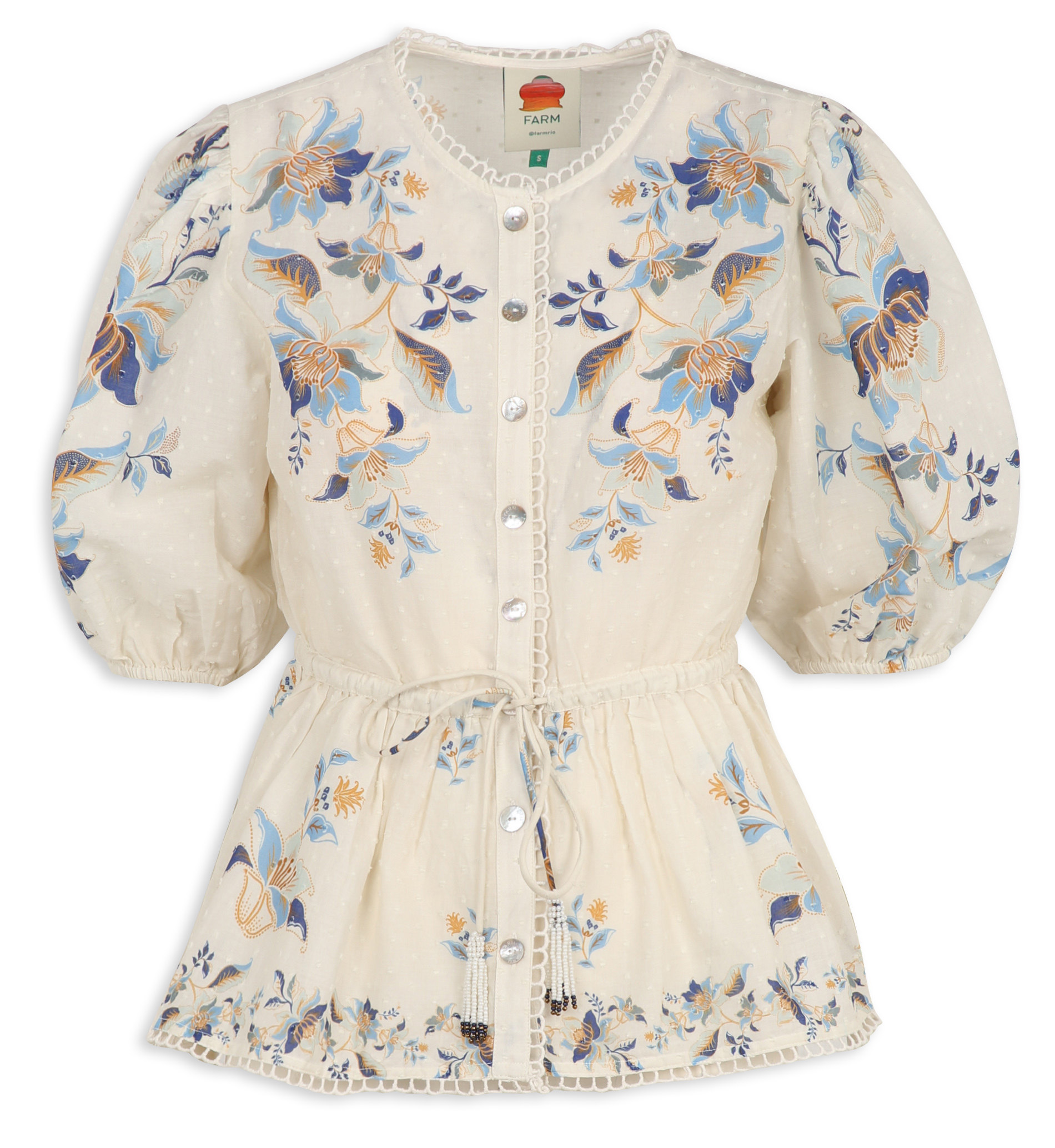 Top cintré col rond en coton FARM RIO Blanc