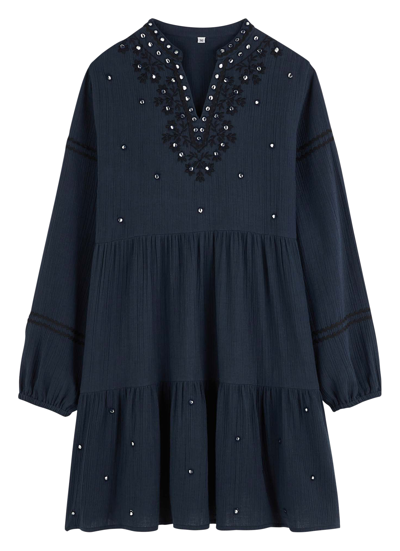 Short embroidered cotton henley dress WILD Blue