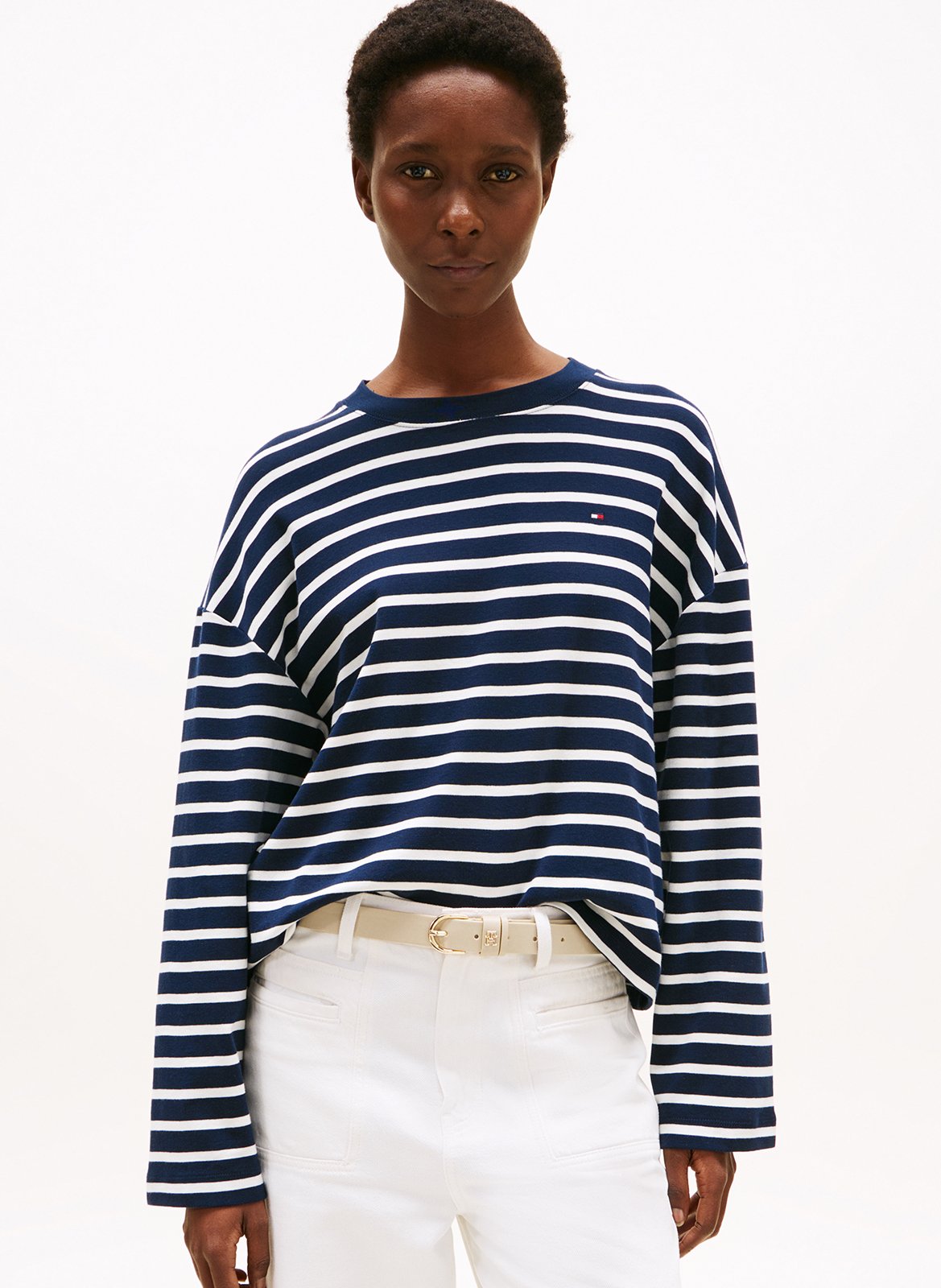 Tee-shirt col rond en coton rayé TOMMY HILFIGER Bleu