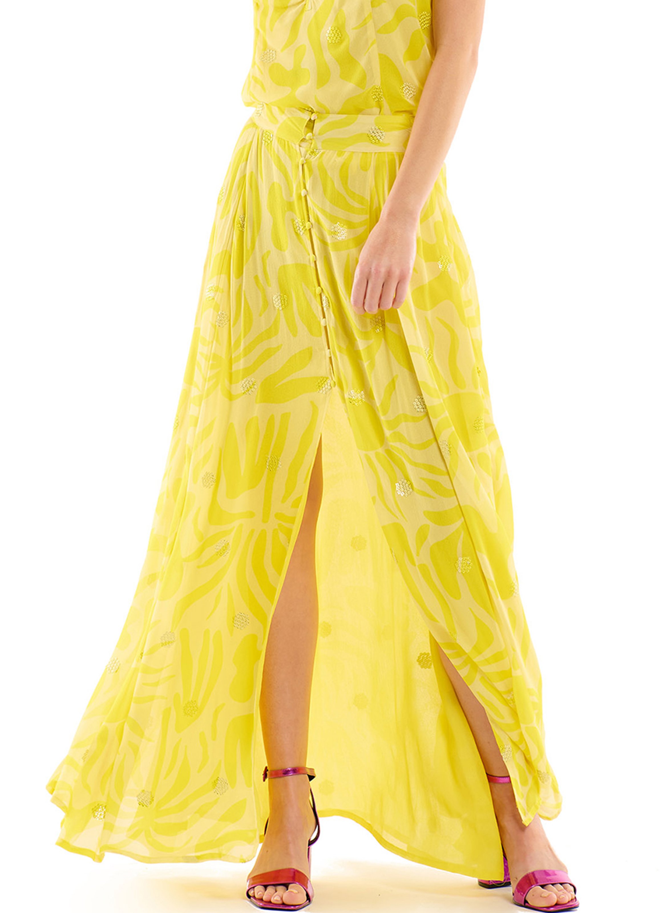 Kurzer Rock mit Print WILD Gelb