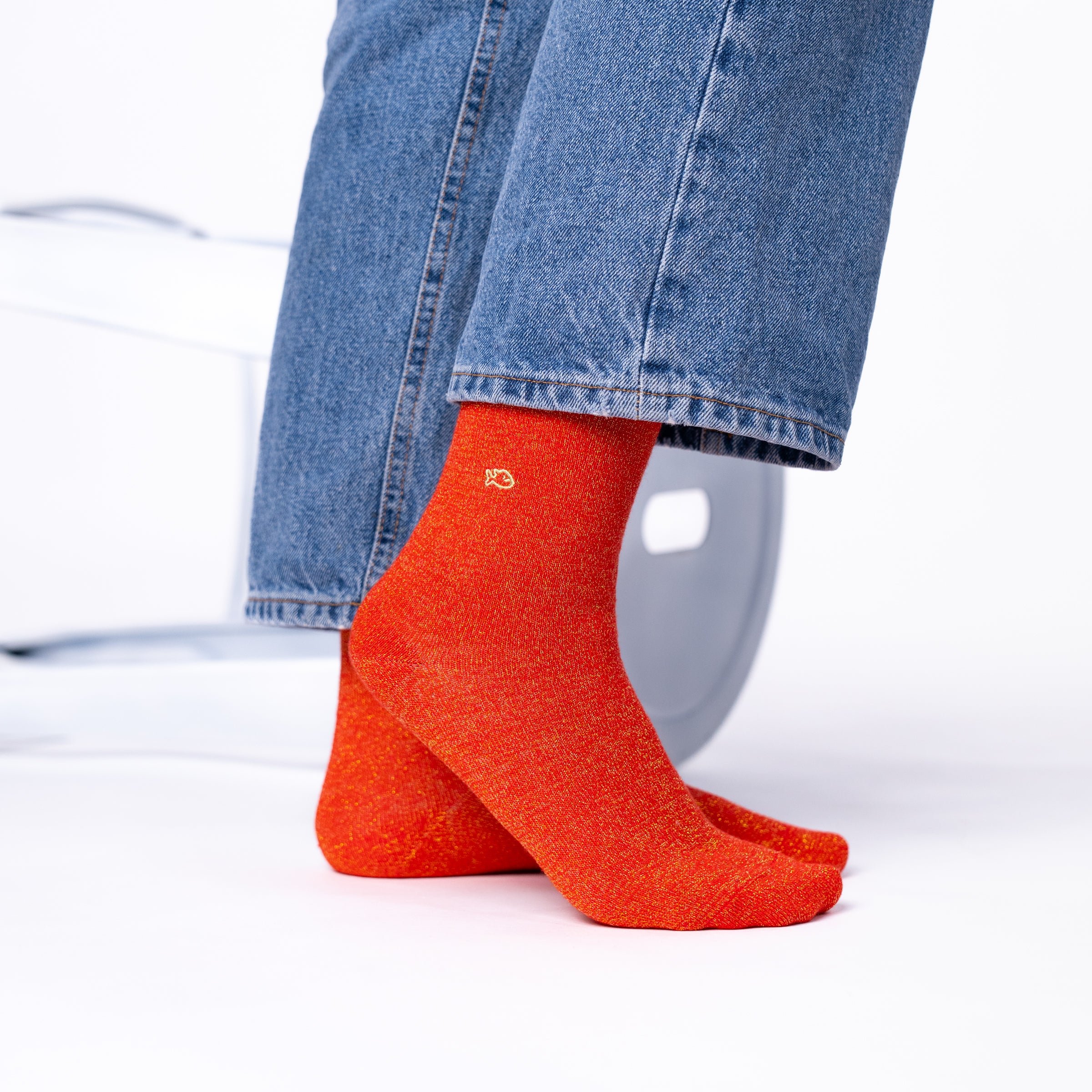 Solid Combed Cotton Glittery Socks BILLYBELT Orange