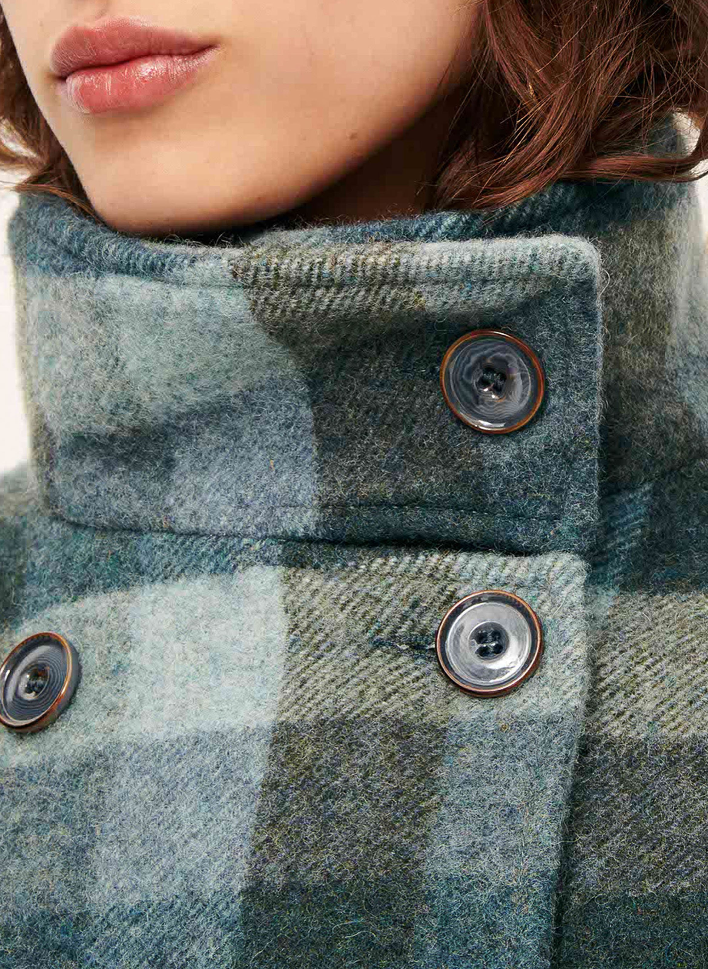 Manteau droit col montant en laine mélangée à carreaux SESSUN Bleu