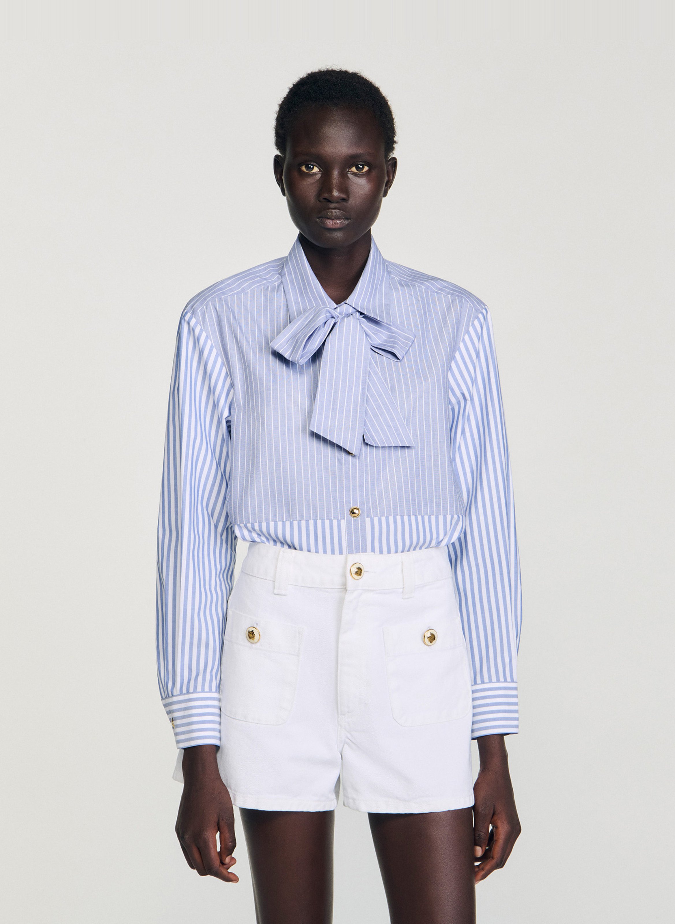 Chemise col lavallière rayée SANDRO Bleu