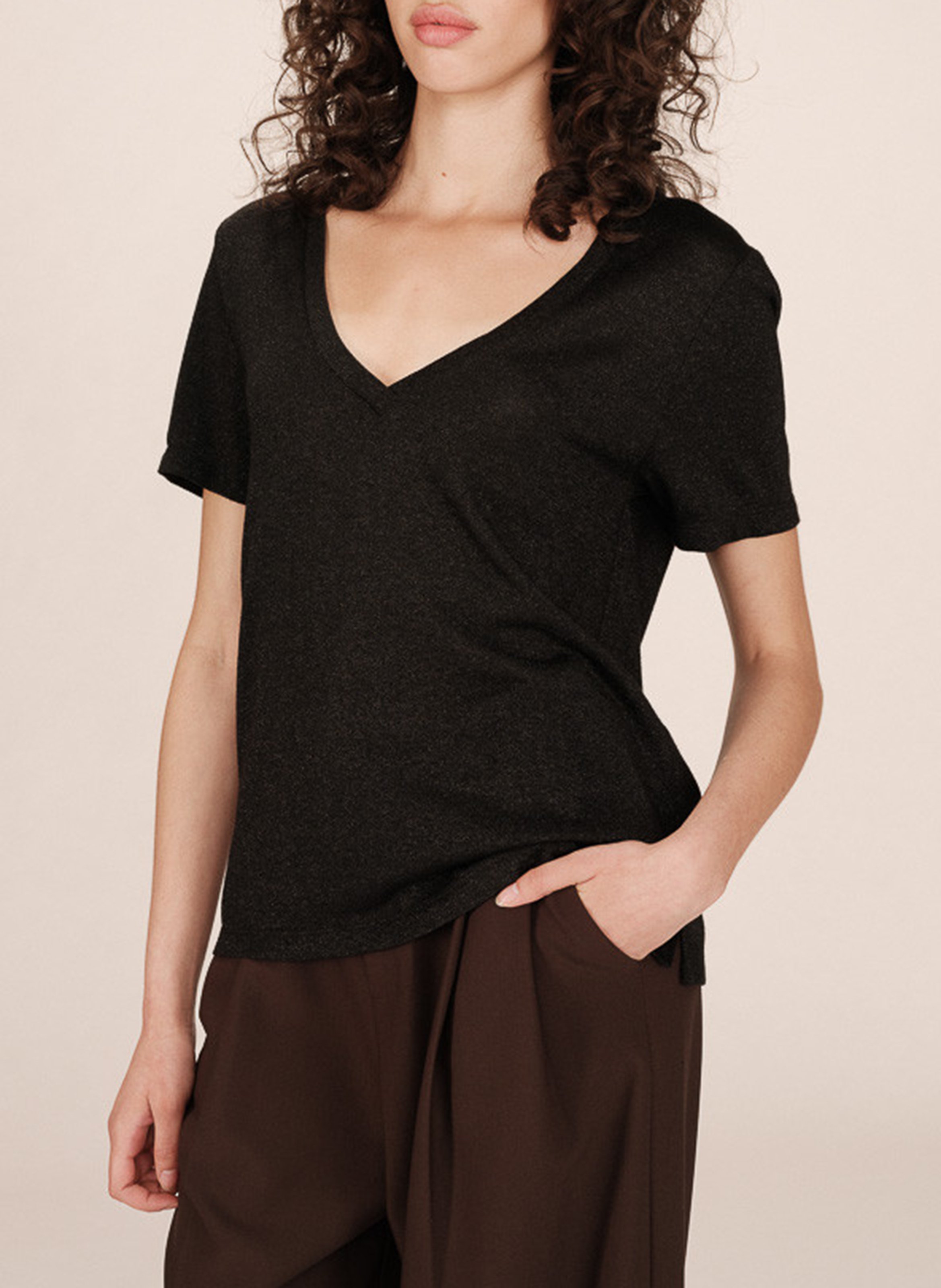 Tee-shirt col v  GRACE ET MILA Noir