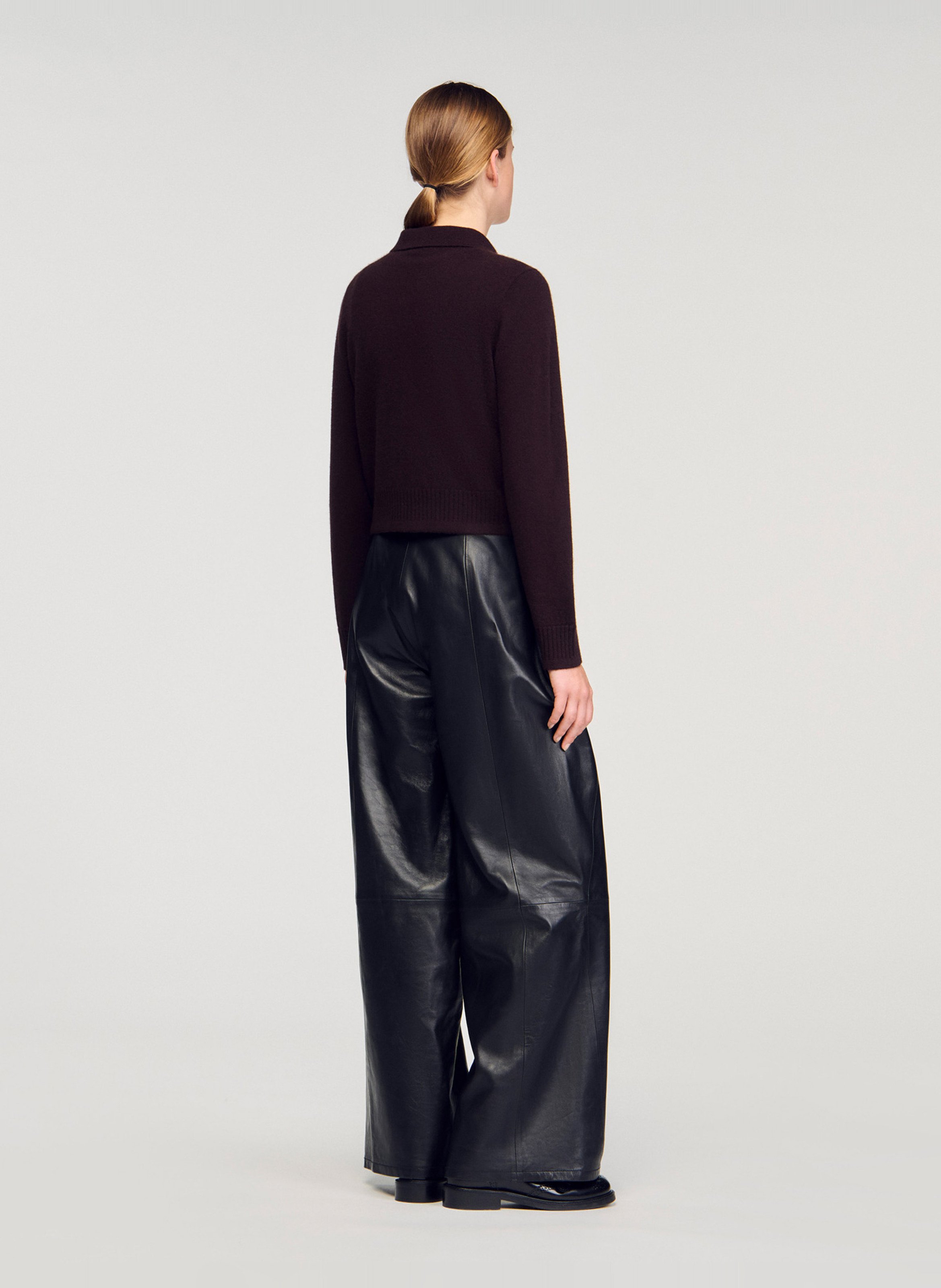 Rechte cardigan met klassieke kraag van wol en kasjmier. SANDRO Bruin