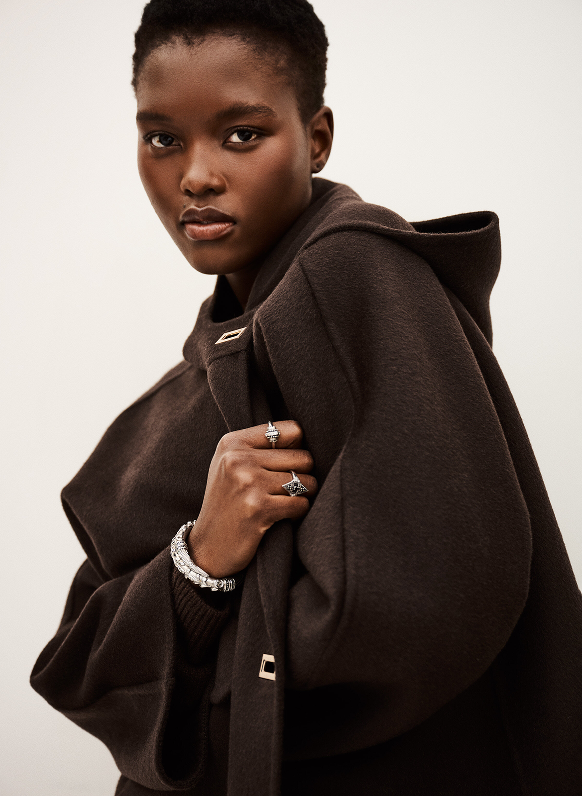 Manteau court à capuche en laine BA&SH Marron