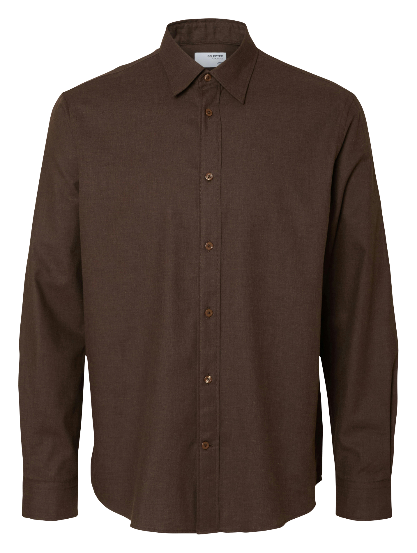 Solid straight button-up shirt SELECTED Brown