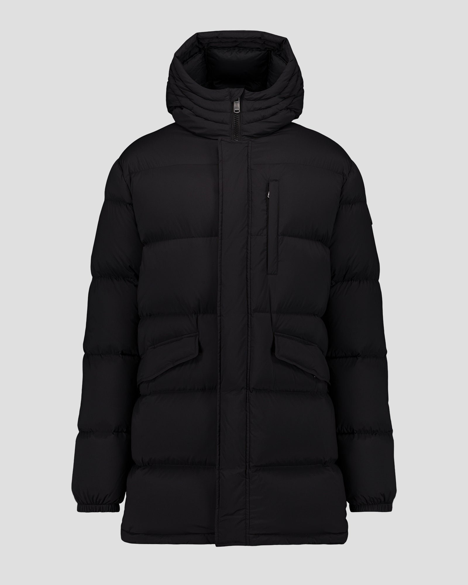 Mid-length stretch cold weather puffer coat by Scott. JOTT Black