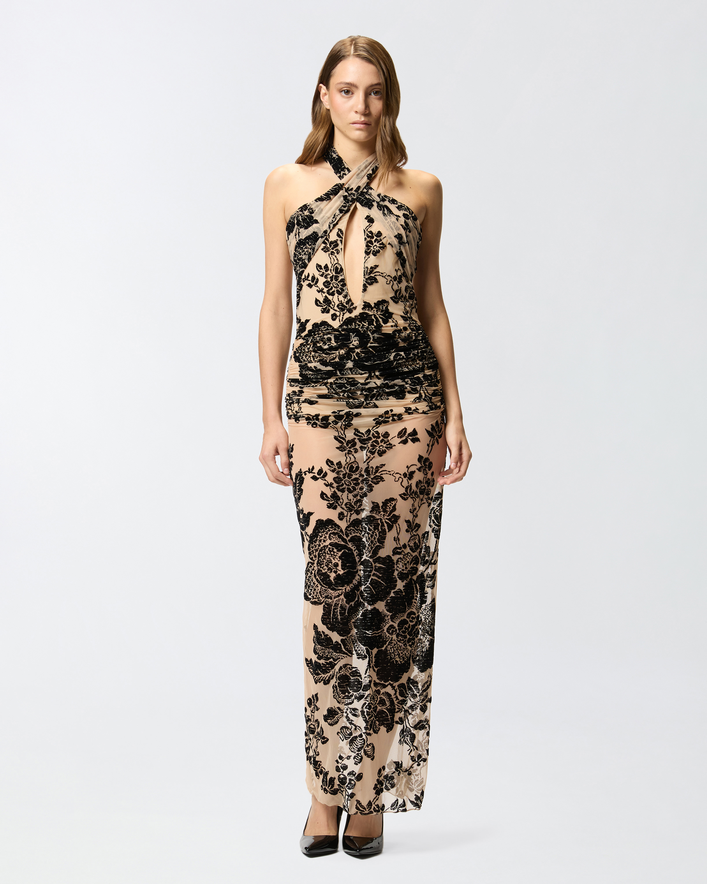 Long dress with flocked print PINKO Multicolored