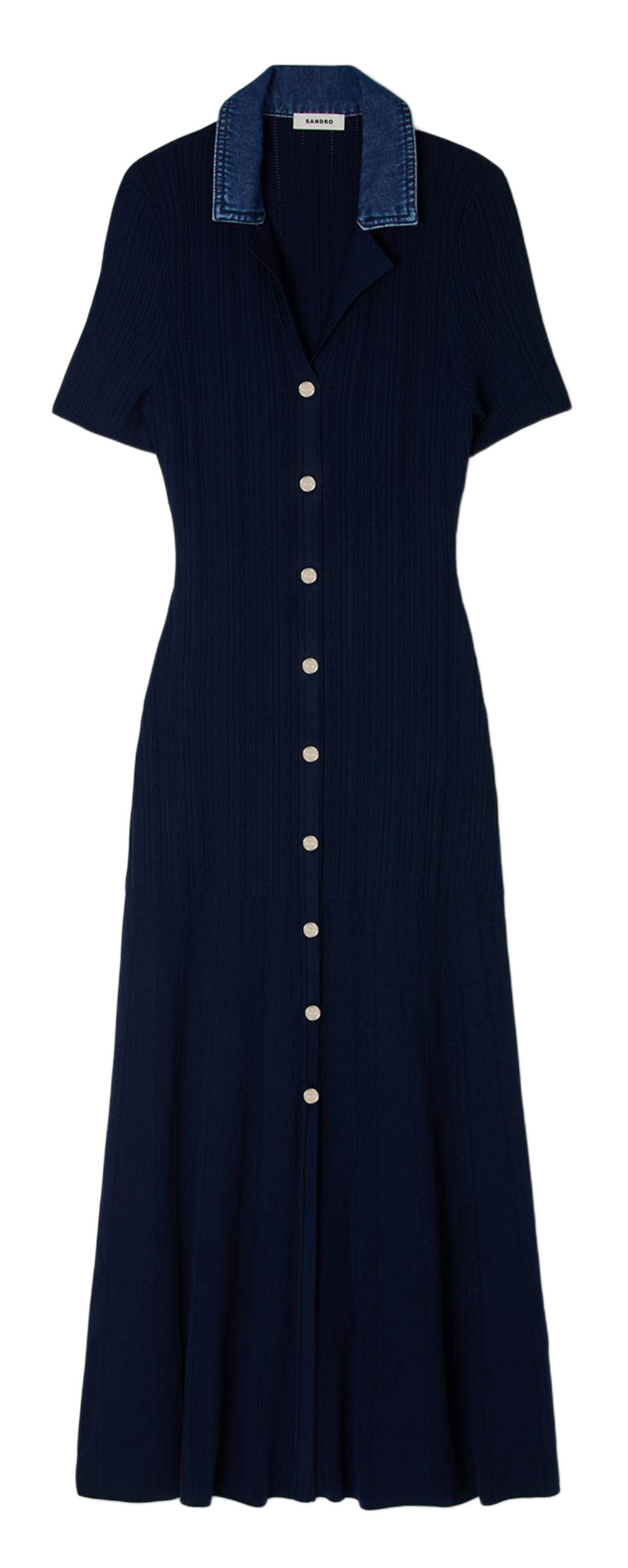 Robe longue ajustée col classique SANDRO Bleu