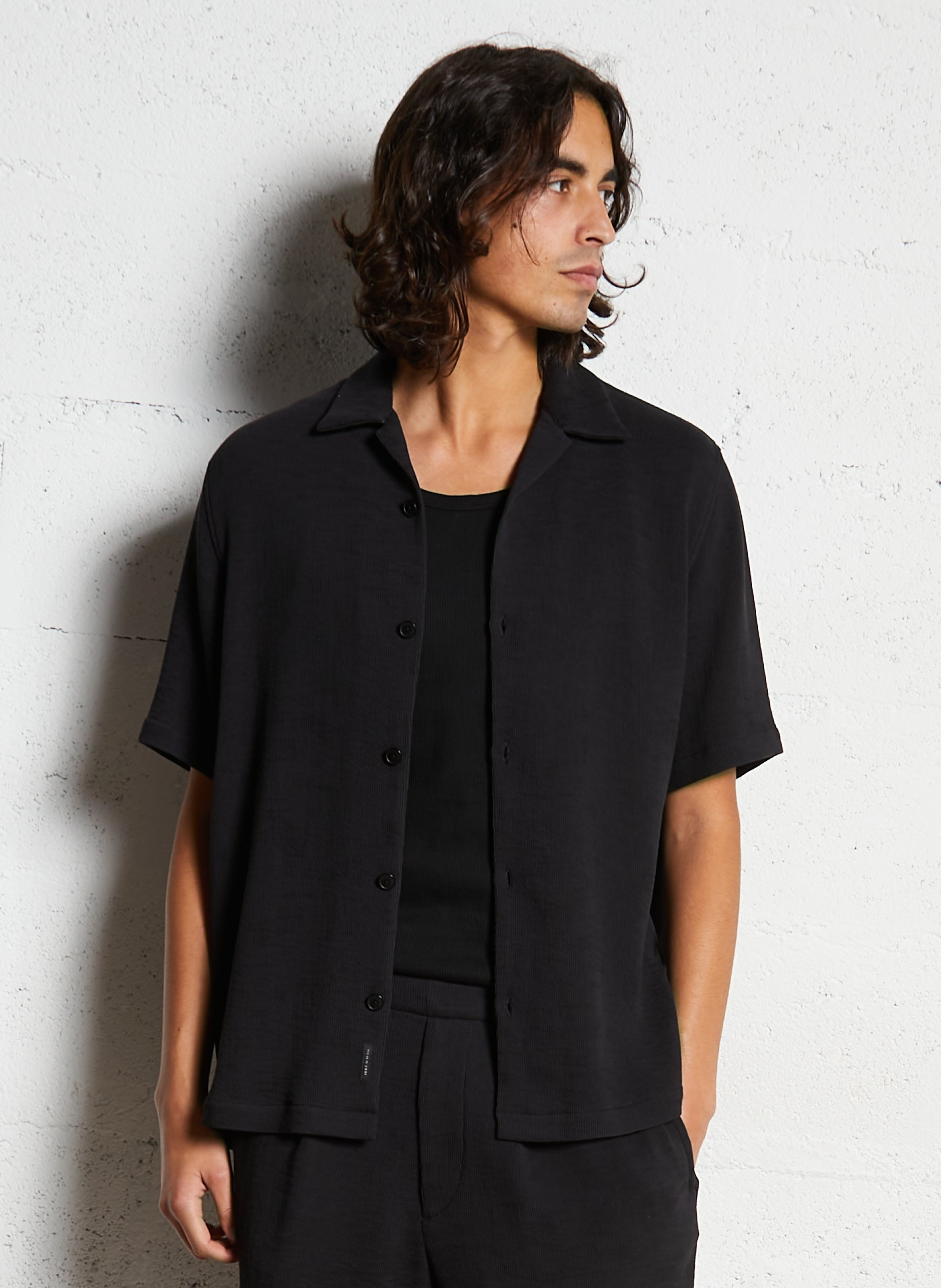 Gerade geschnittenes Kurzarm-Shirt aus plissiertem Strick IKKS Schwarz