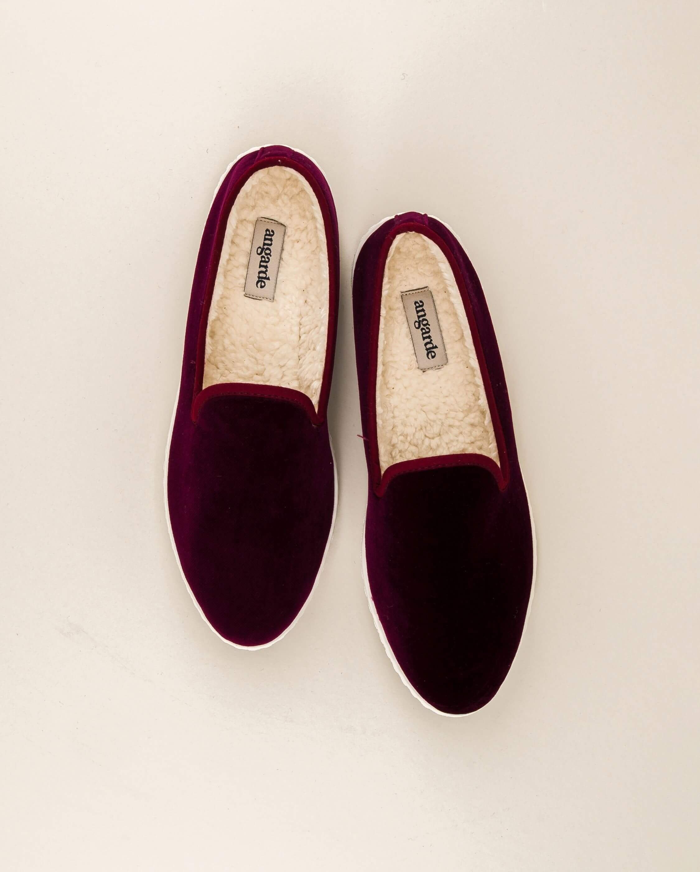 Women's velvet slippers, burgundy ANGARDE Red