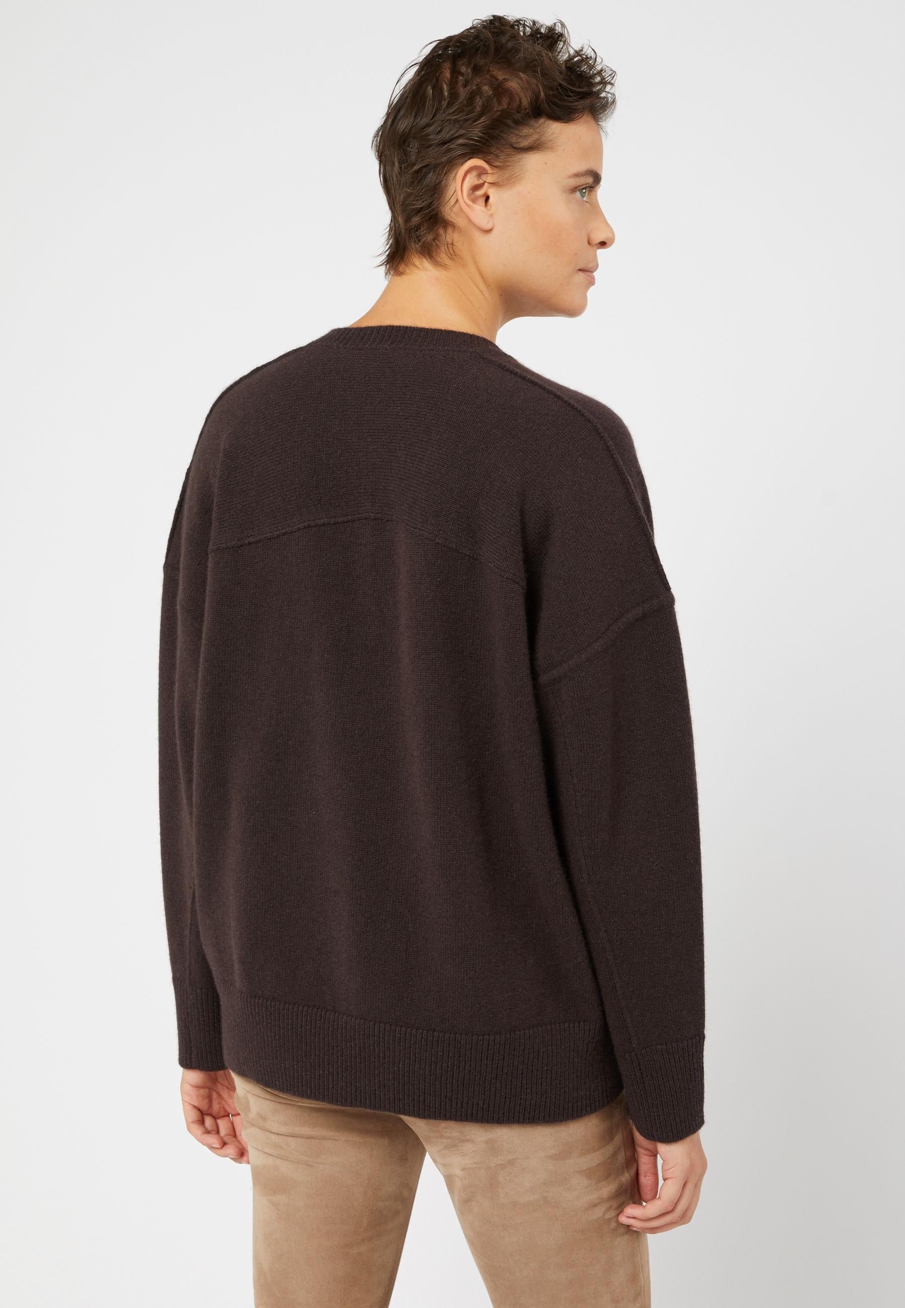 Oversized V-neck cashmere sweater in 4-ply yarn RODIER Brown