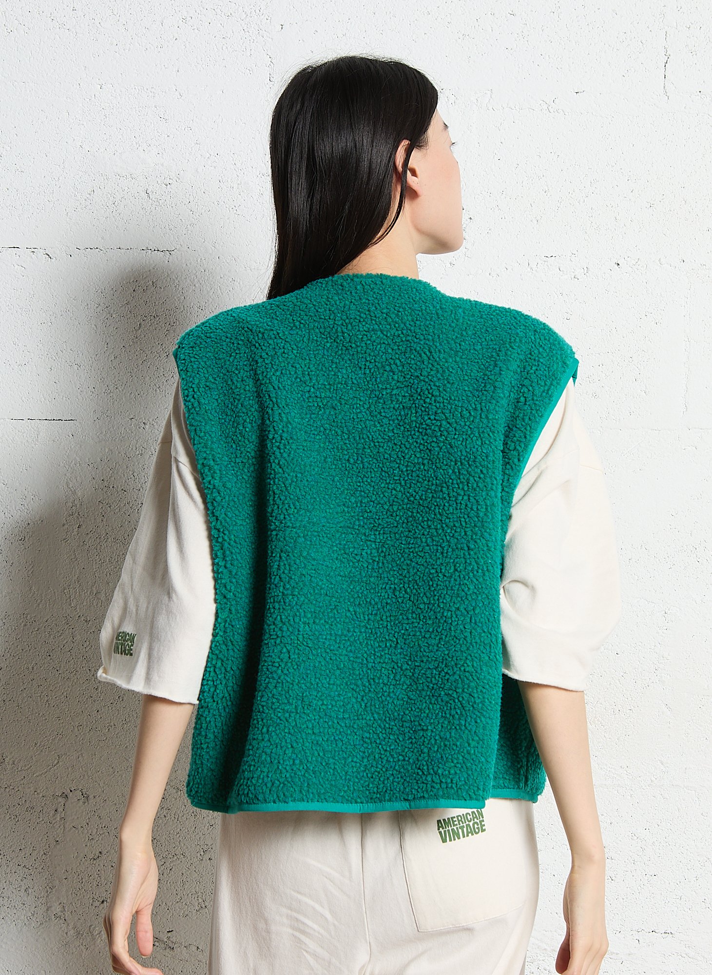 Gilet col rond molletonné sans manches AMERICAN VINTAGE Vert