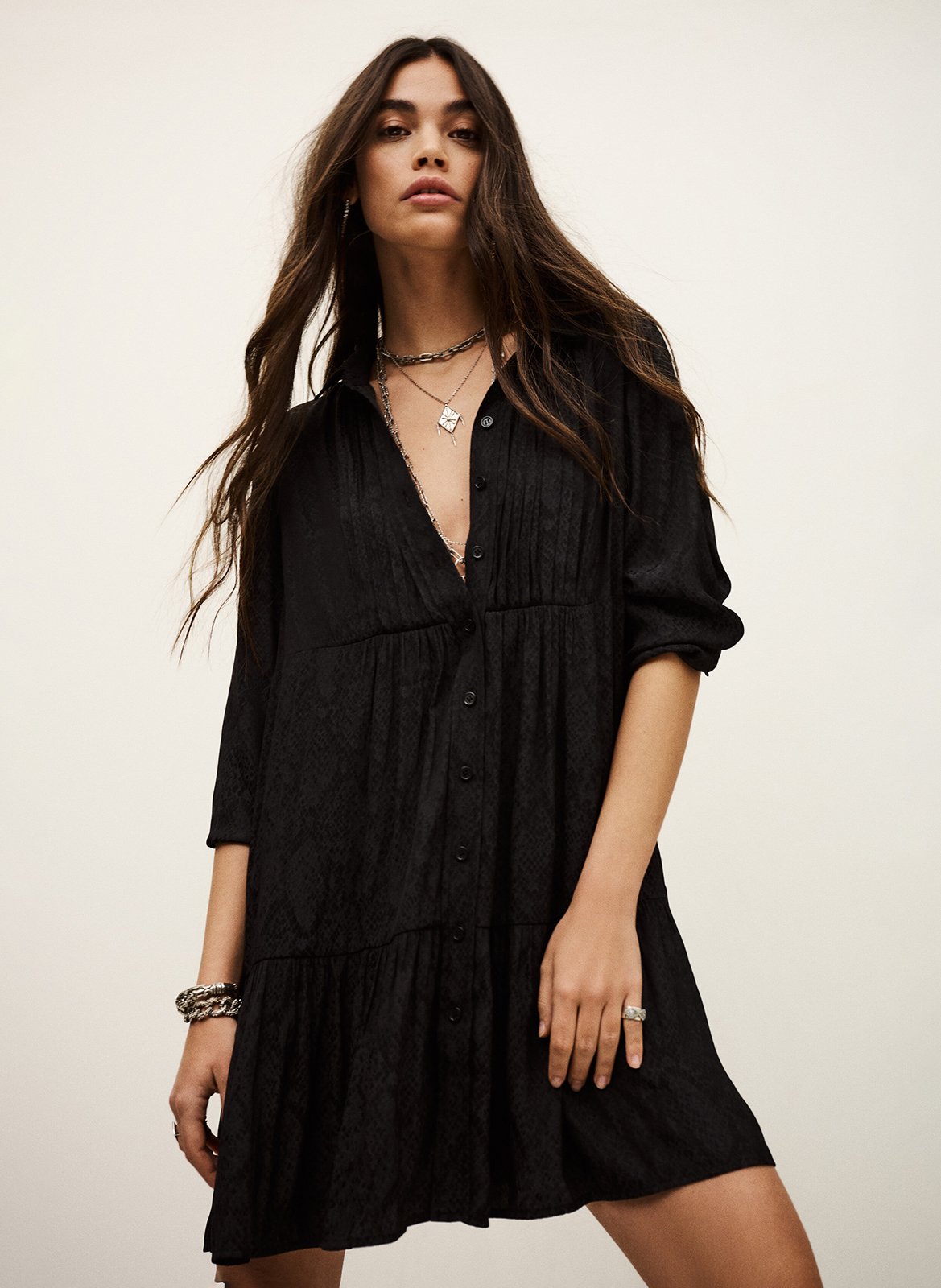 Korte jurk met klassieke kraag en print BA&SH Zwart