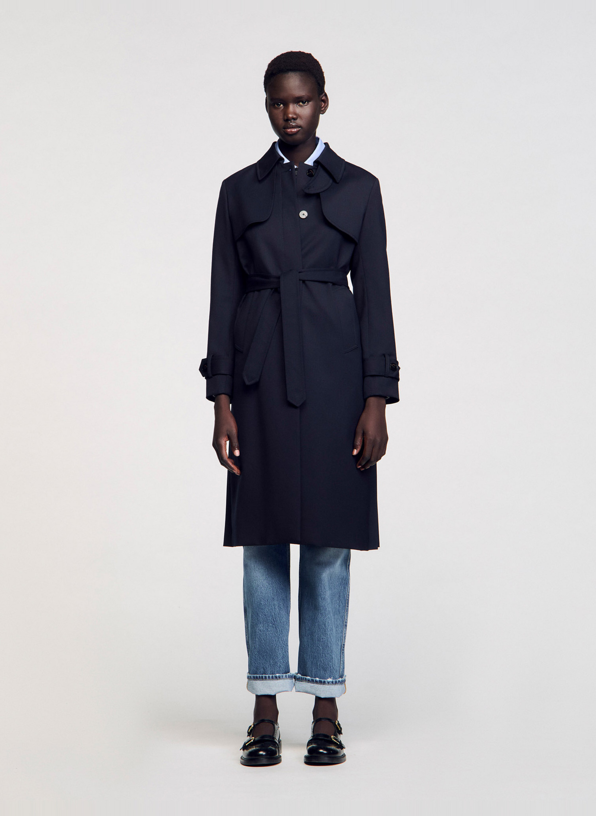 Trench col classique à empiècement plissé au dos SANDRO Bleu