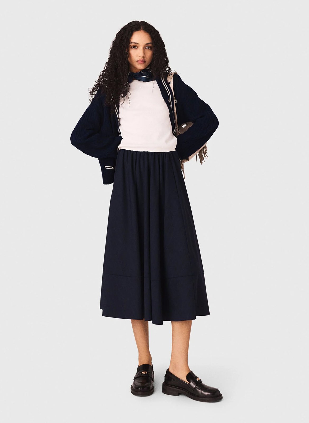 Halflange plissérok - wolblend MAJE Blauw