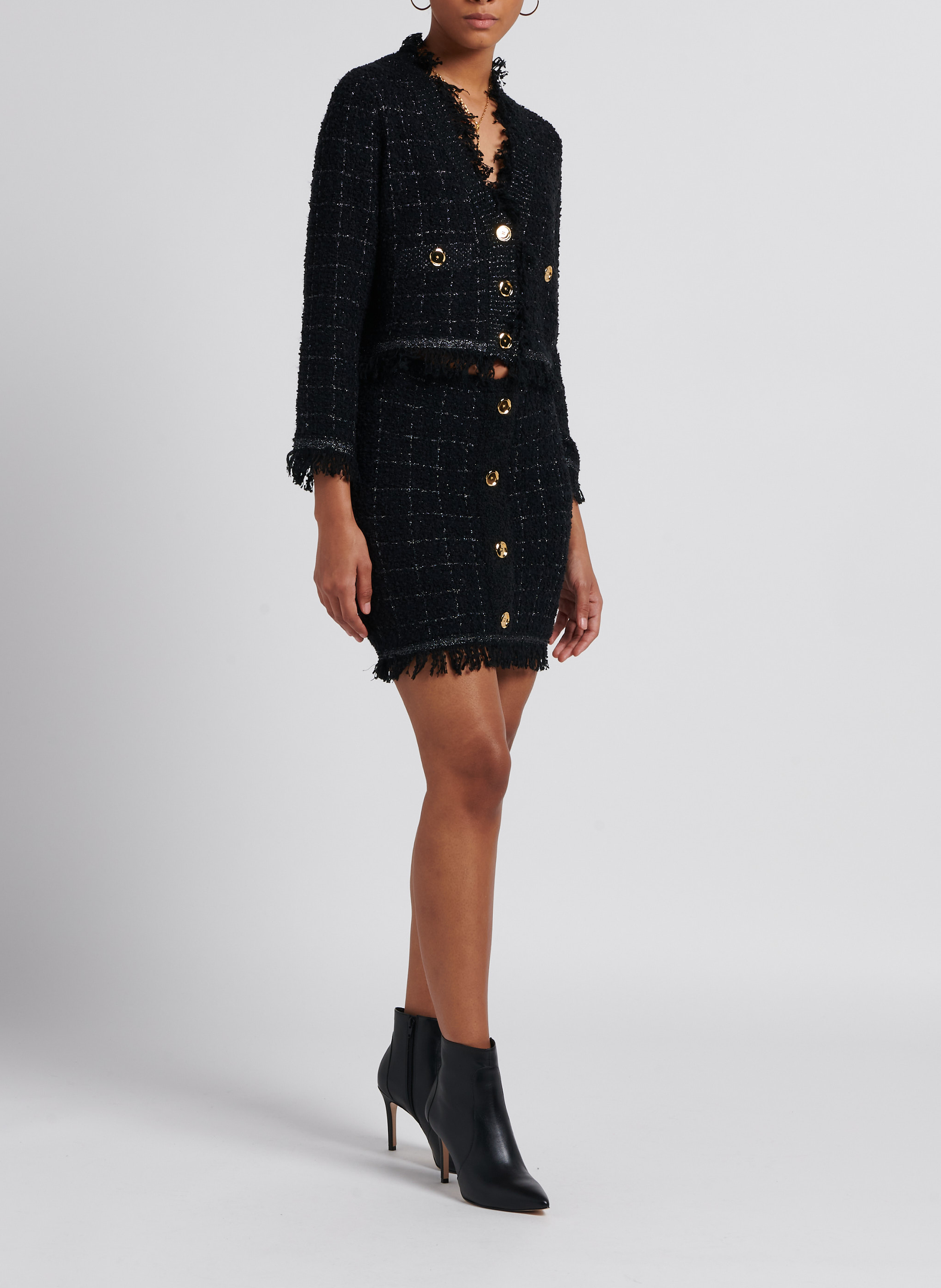 Korte, rechte rok met grove weeftextuur PINKO Zwart