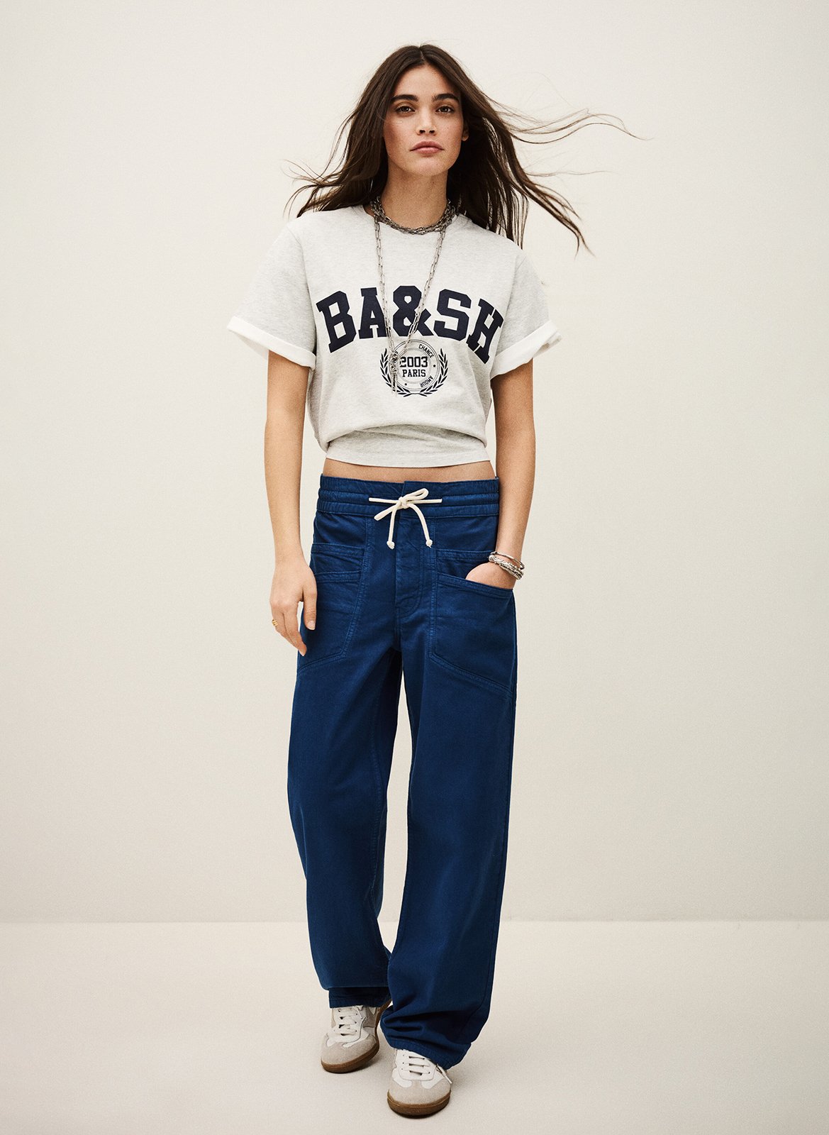 Pantalon droit en coton mélangé BA&SH Bleu