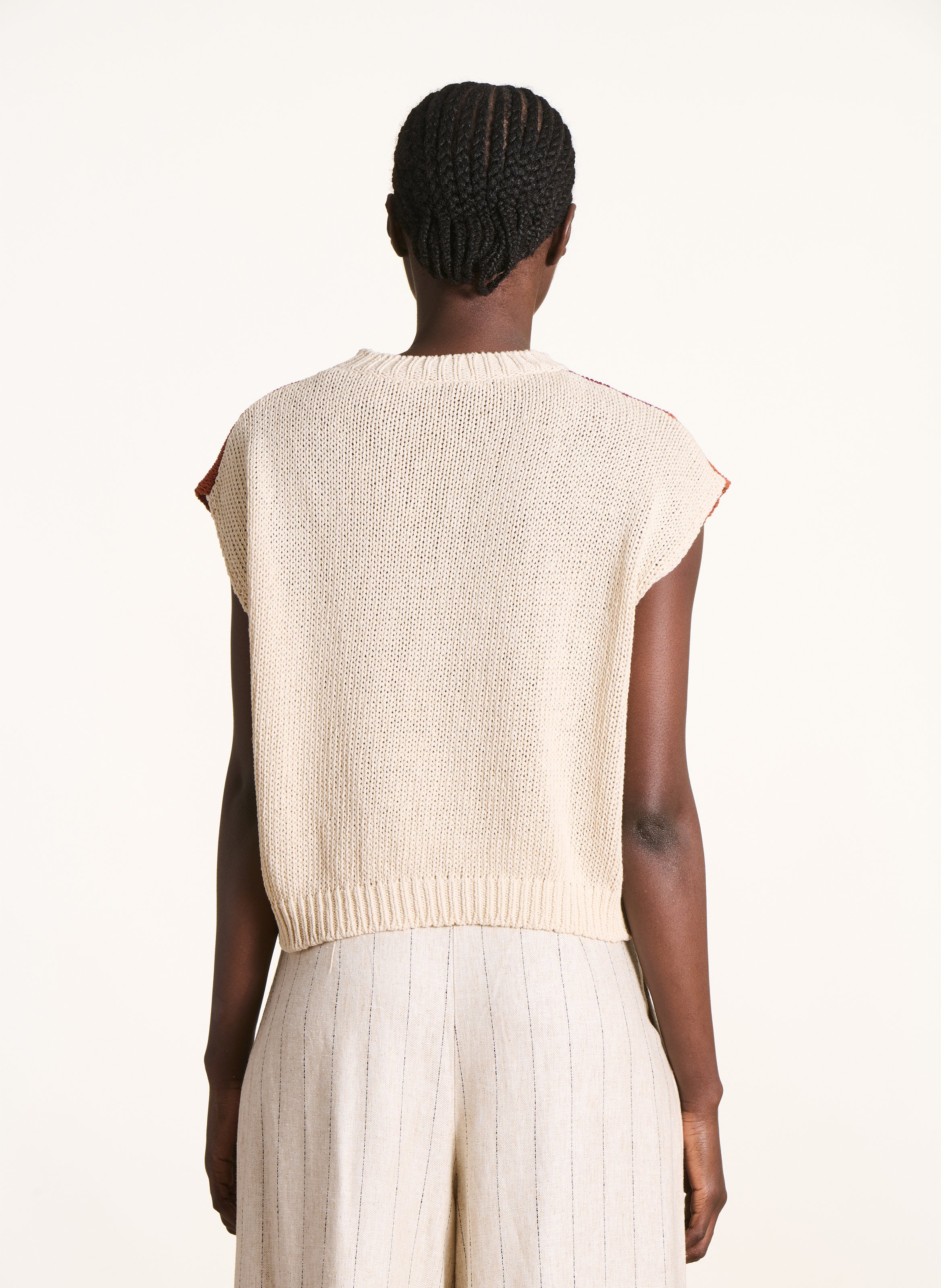 Straight fit round neck jacquard top in blended recycled cotton LA FEE MARABOUTEE Brown