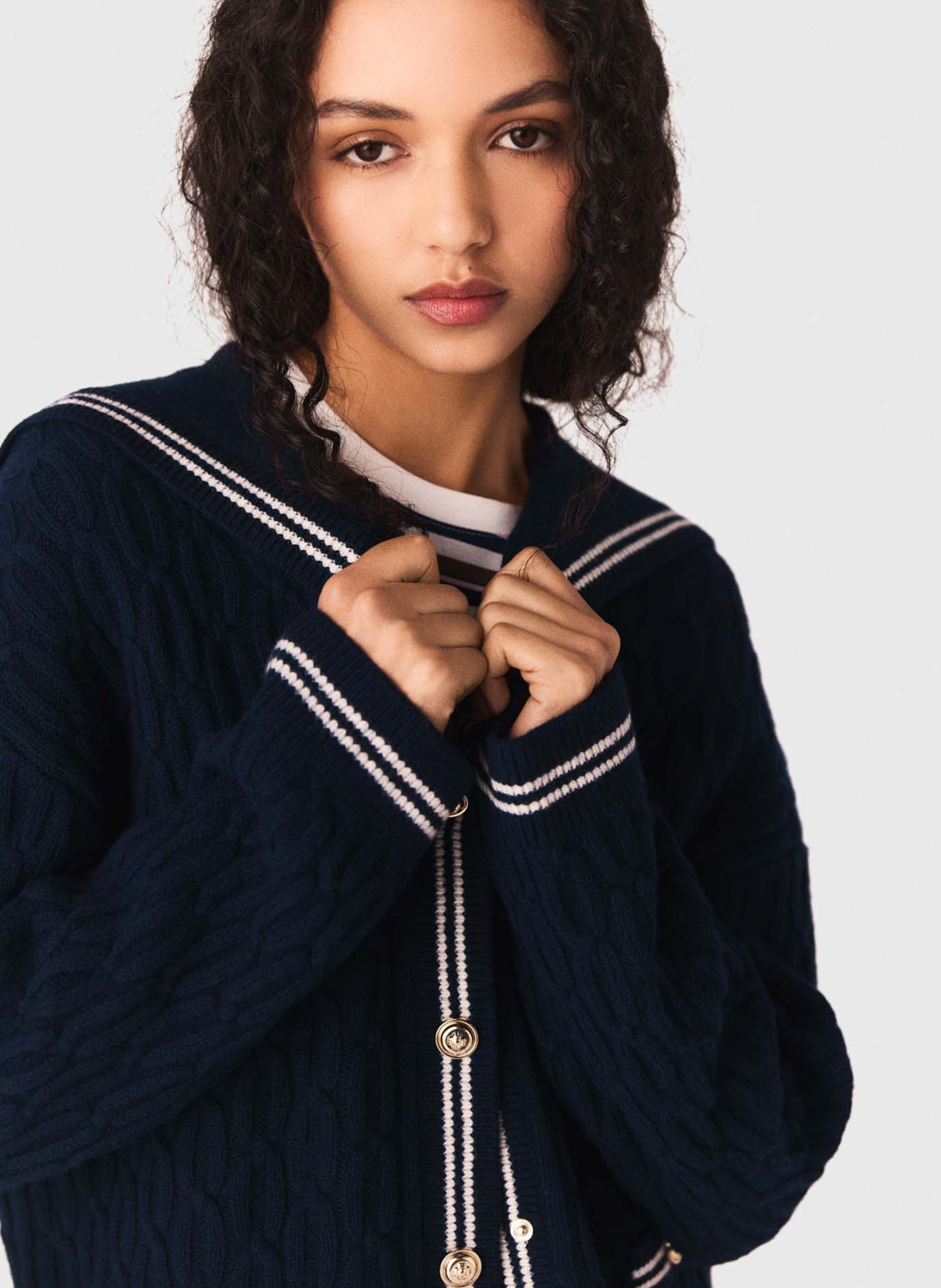 Rechte vest met omgeslagen kraag van gebreide wol MAJE Blauw