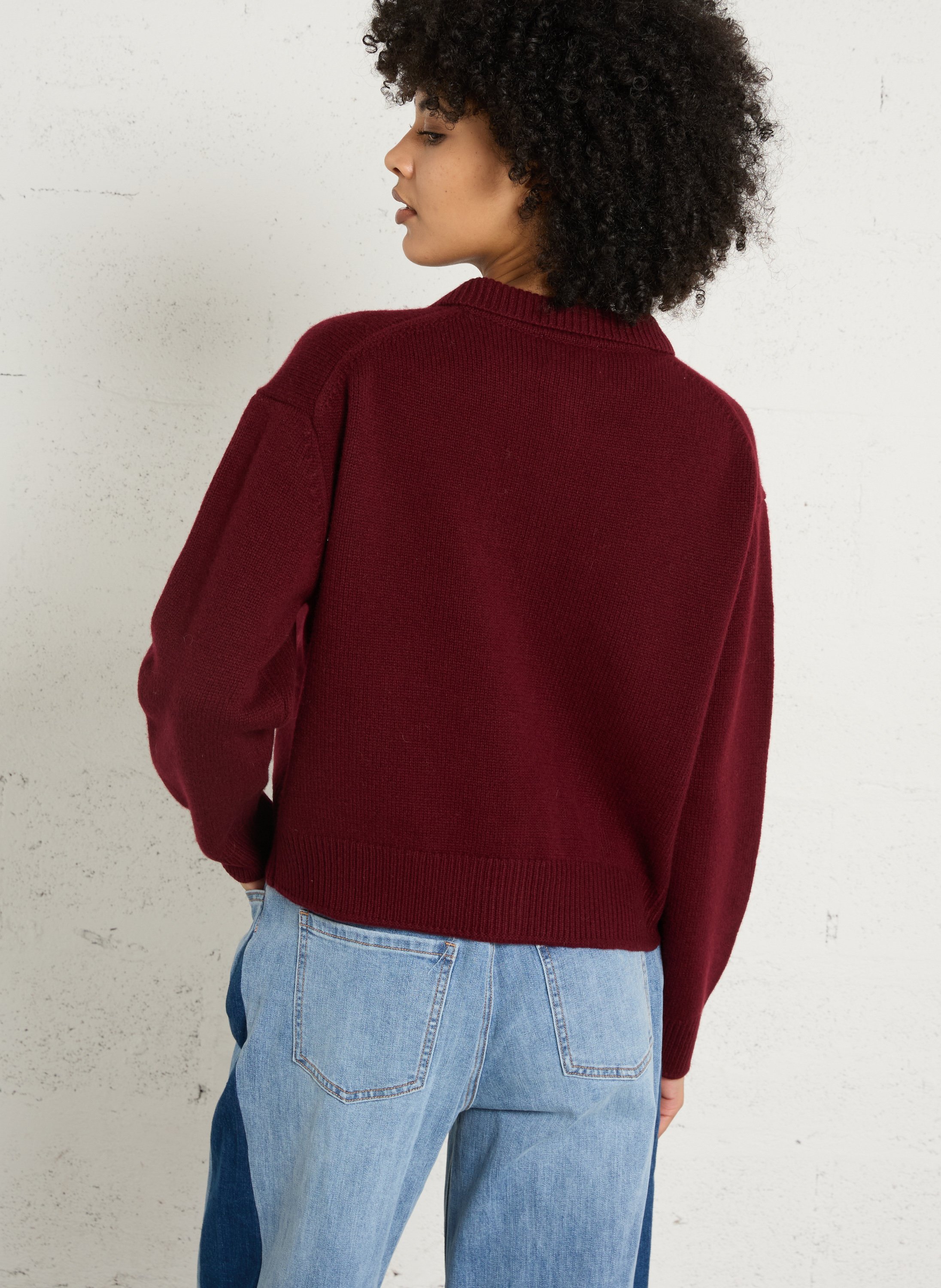 Cardigan court uni en laine MAISON 123 Rouge