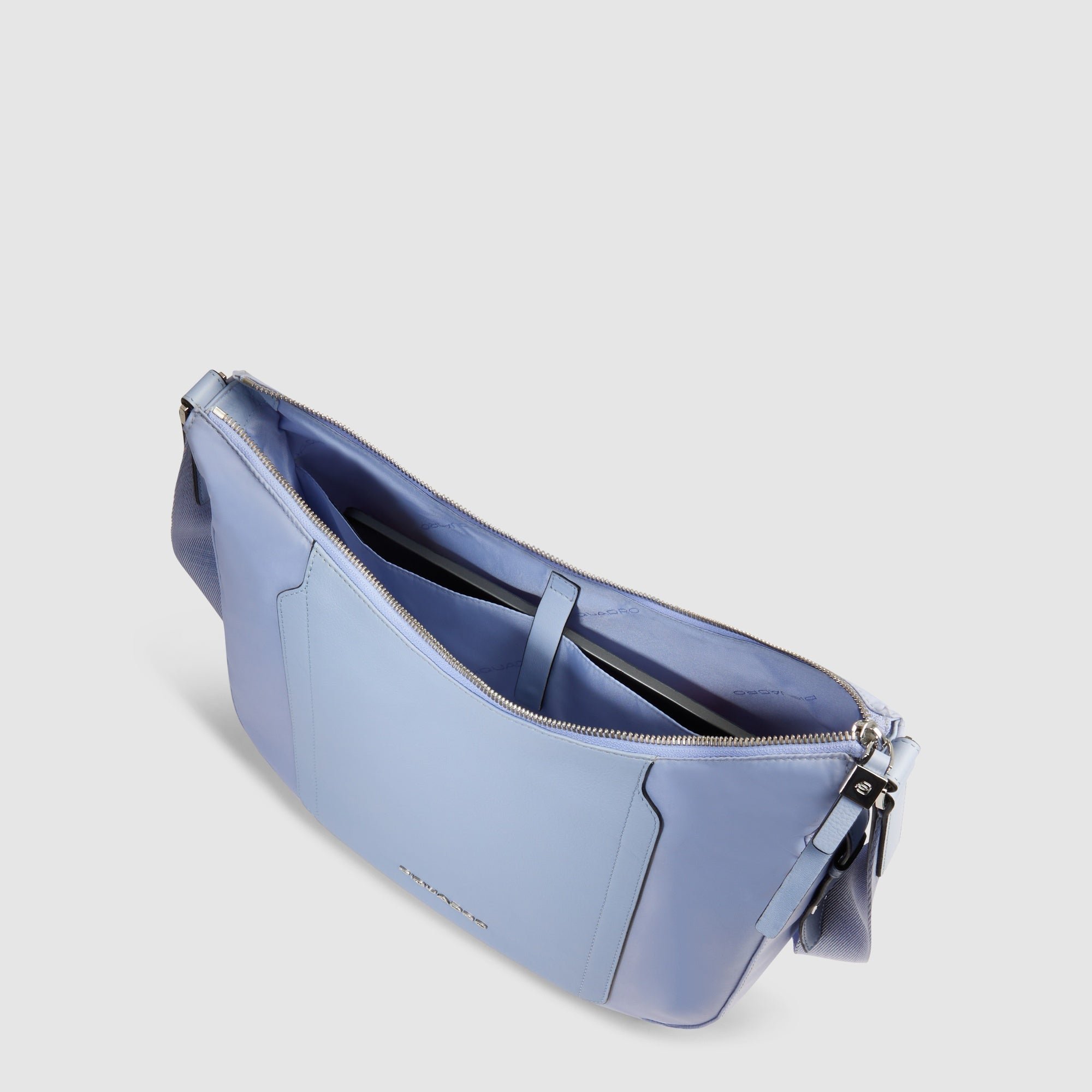 Women's shoulder bag for iPad® with RFID protection and pocket for Piquadro smart tracker PIQUADRO Purple