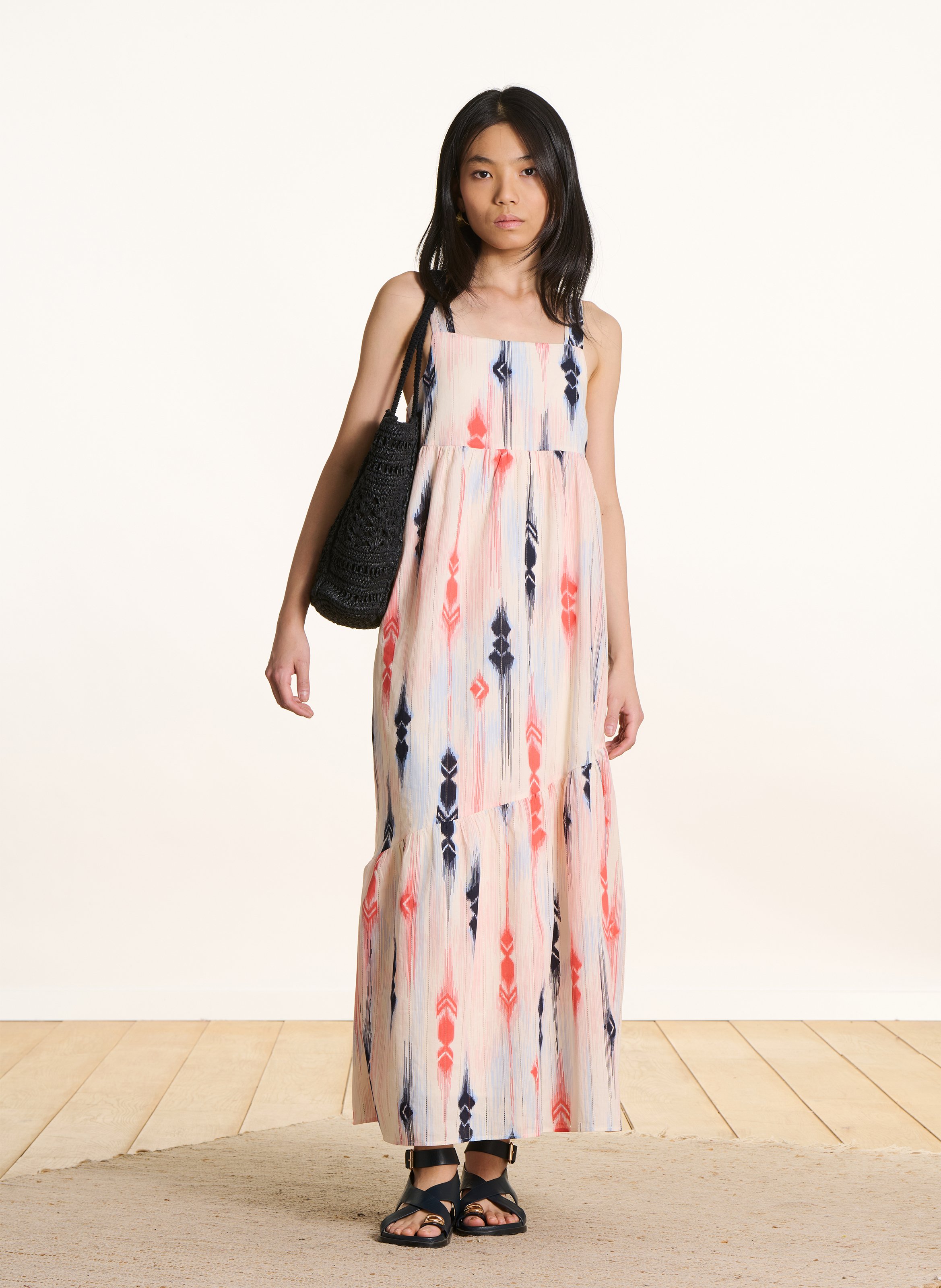 Robe longue col carré en coton LA FEE MARABOUTEE Multicolore