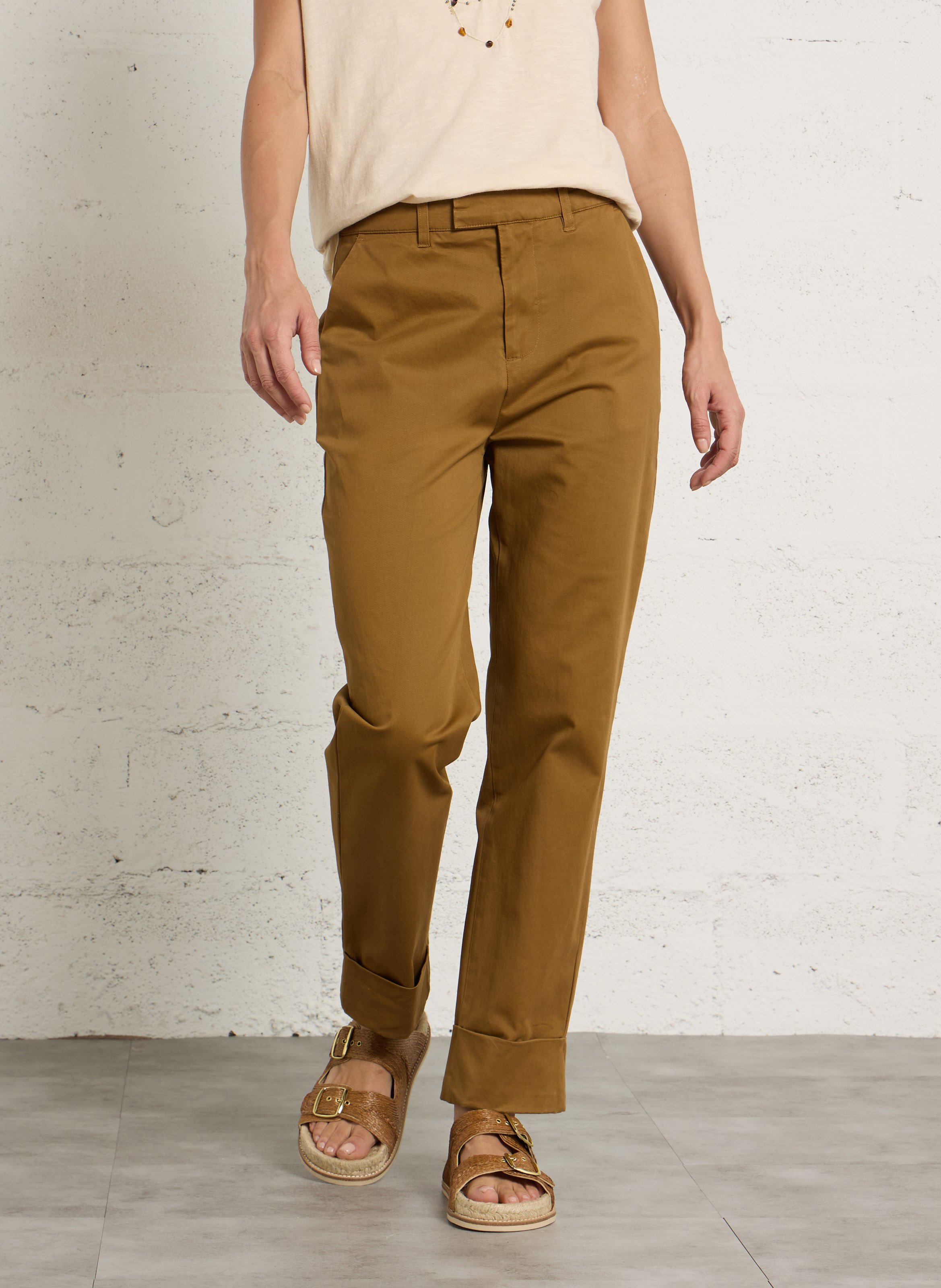 Pantalon cigarette en coton mélangé LEON & HARPER Marron