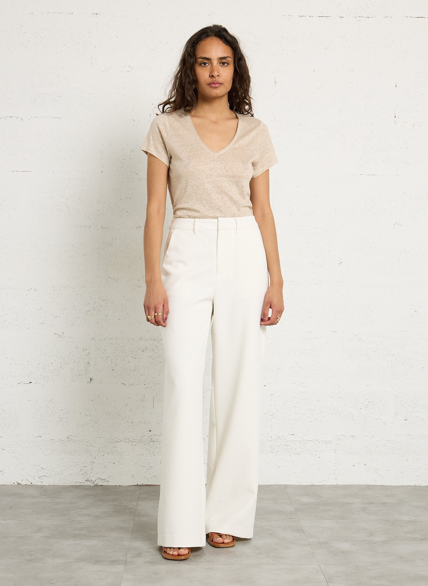 Feiner Leinenpullover mit V-Ausschnitt SUD EXPRESS Weiss