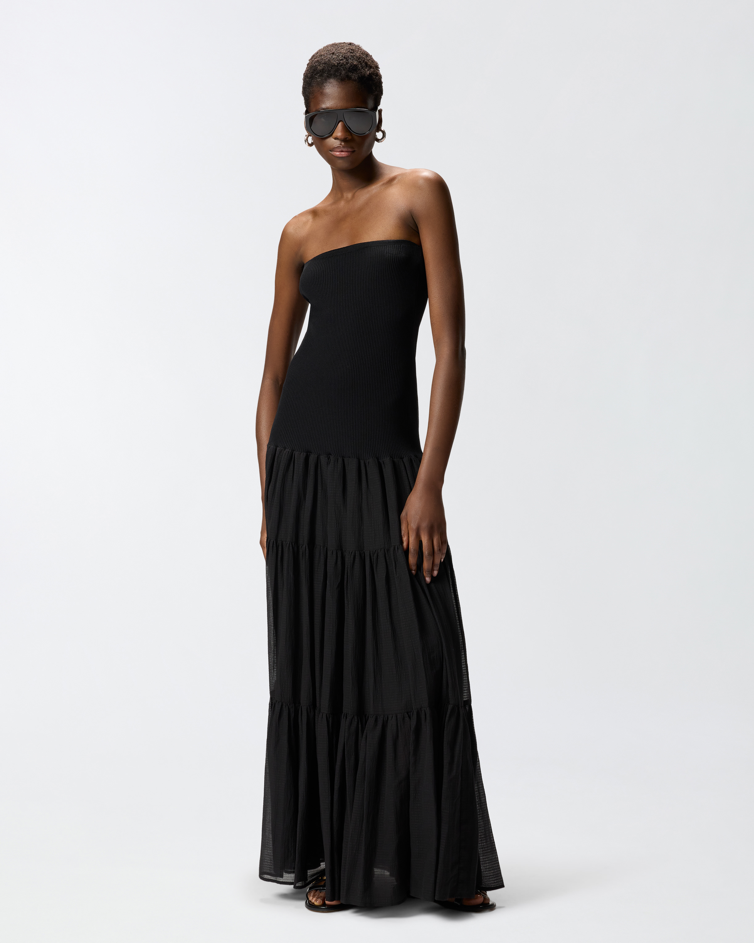 Long dress with ribbed top and ruffled skirt PINKO Black