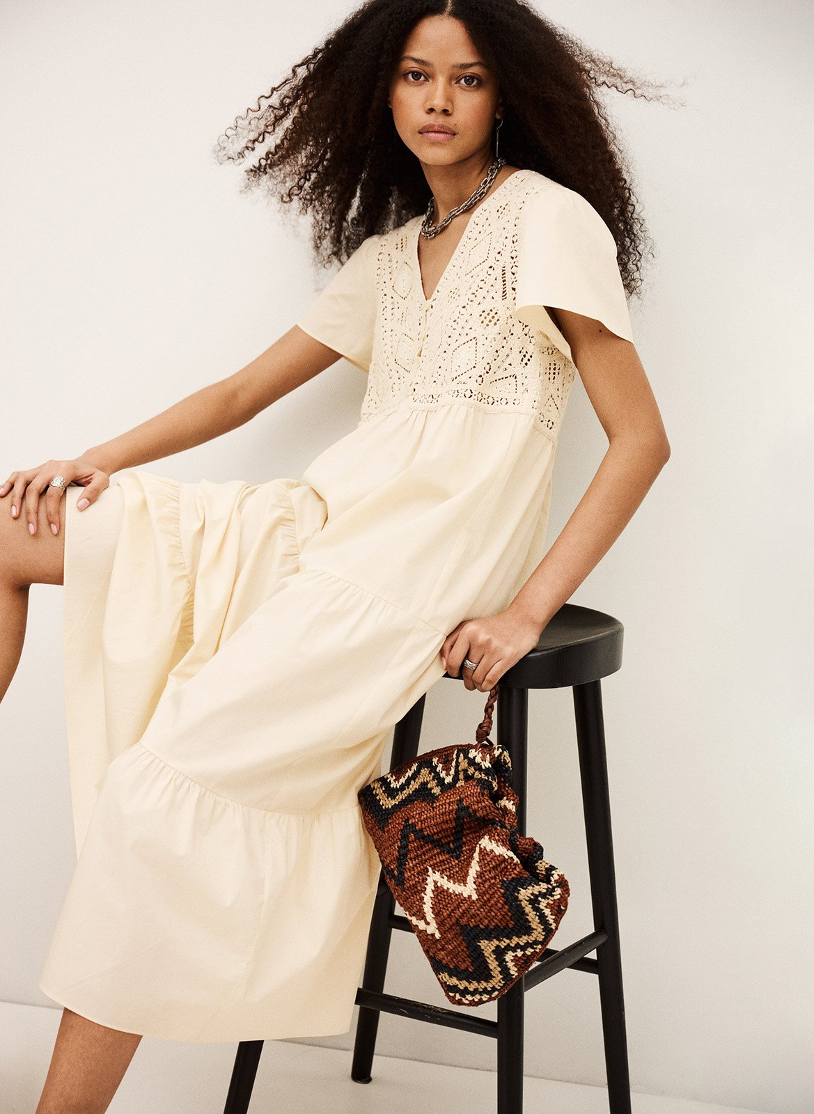 Robe longue col V en coton BA&SH Beige