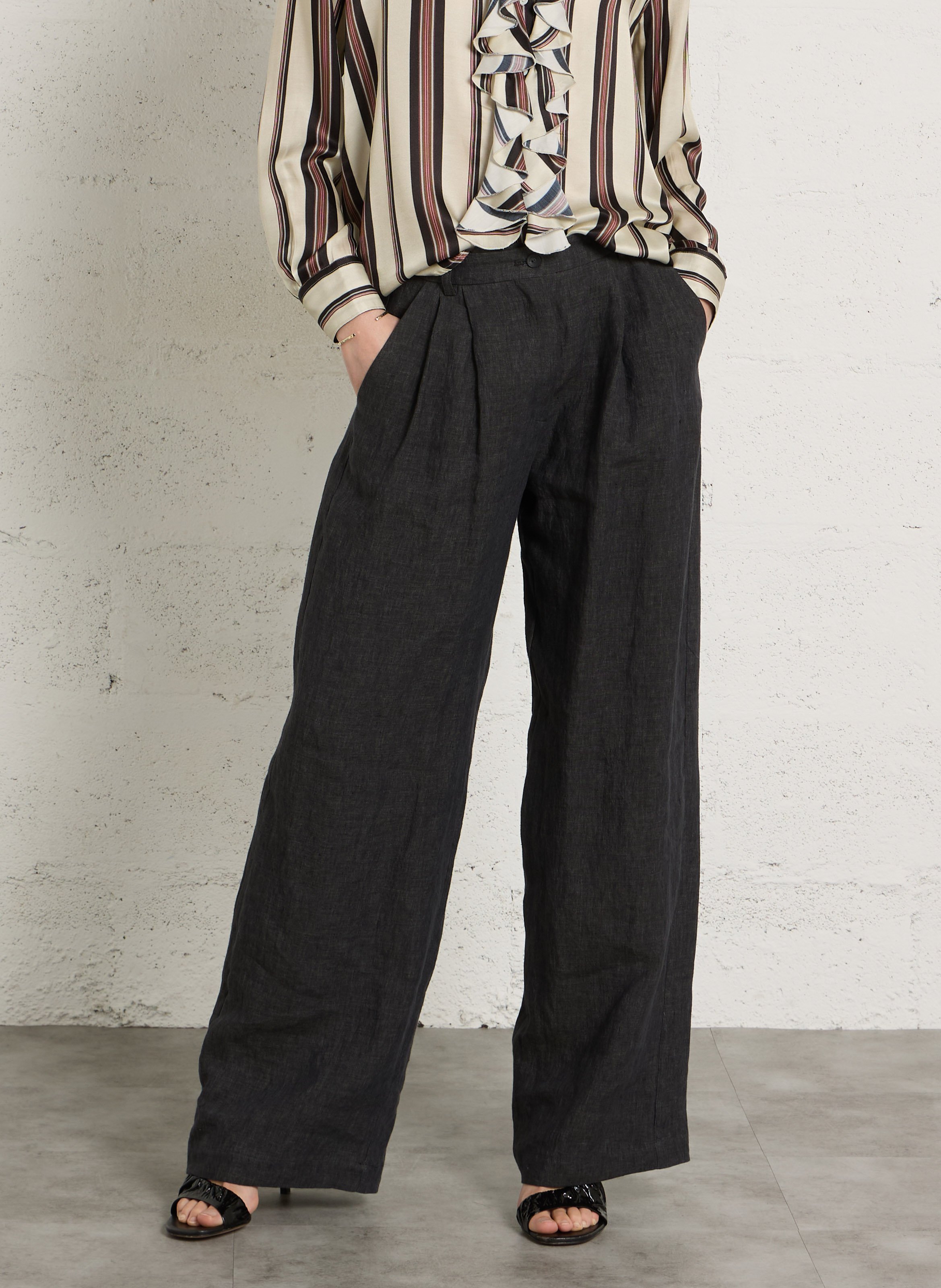 Pantalon large en lin DIEGA Gris