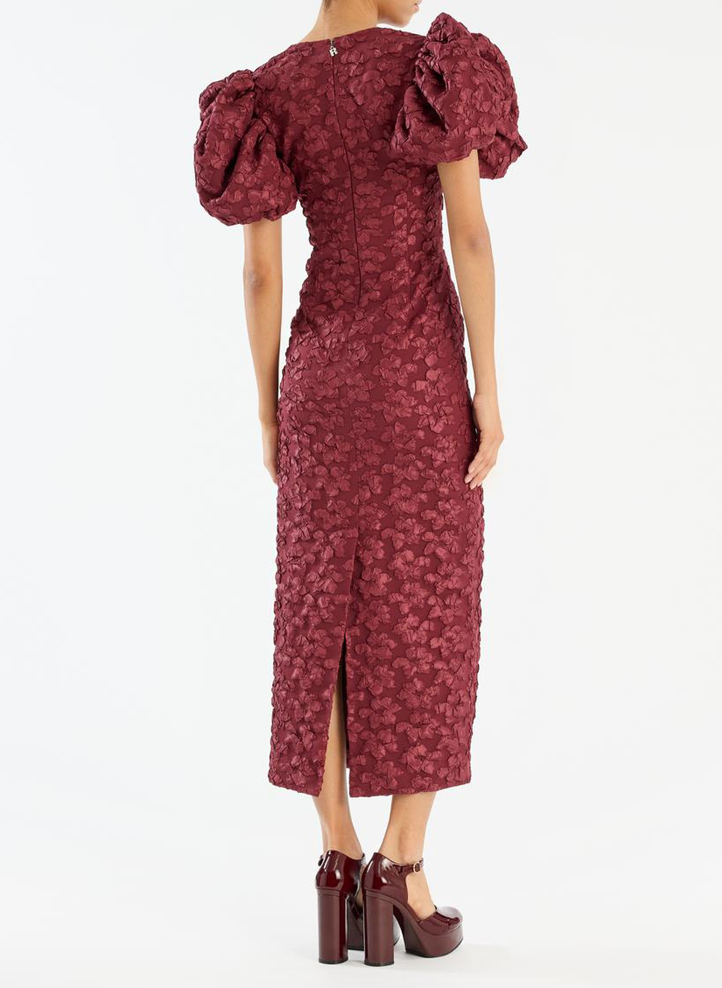 Lange jurk met ronde hals in jacquard ROTATE Bruin