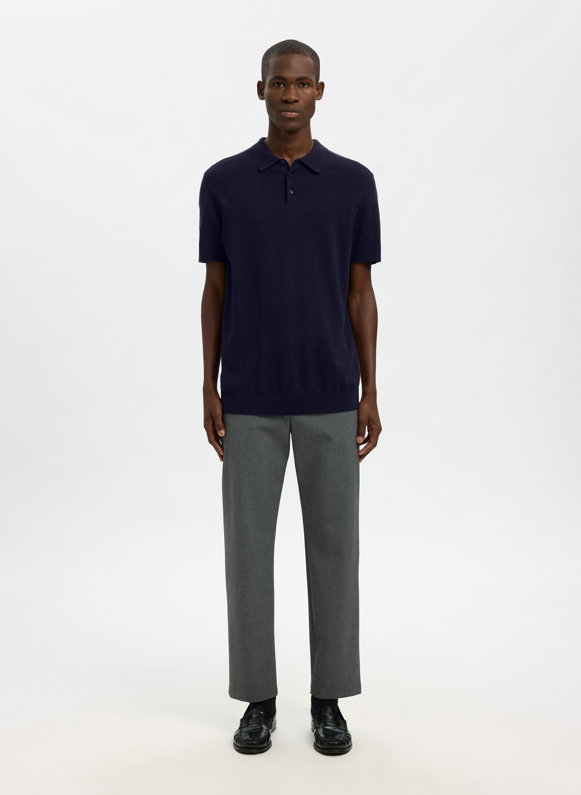 Straight cotton knit polo SELECTED Blue