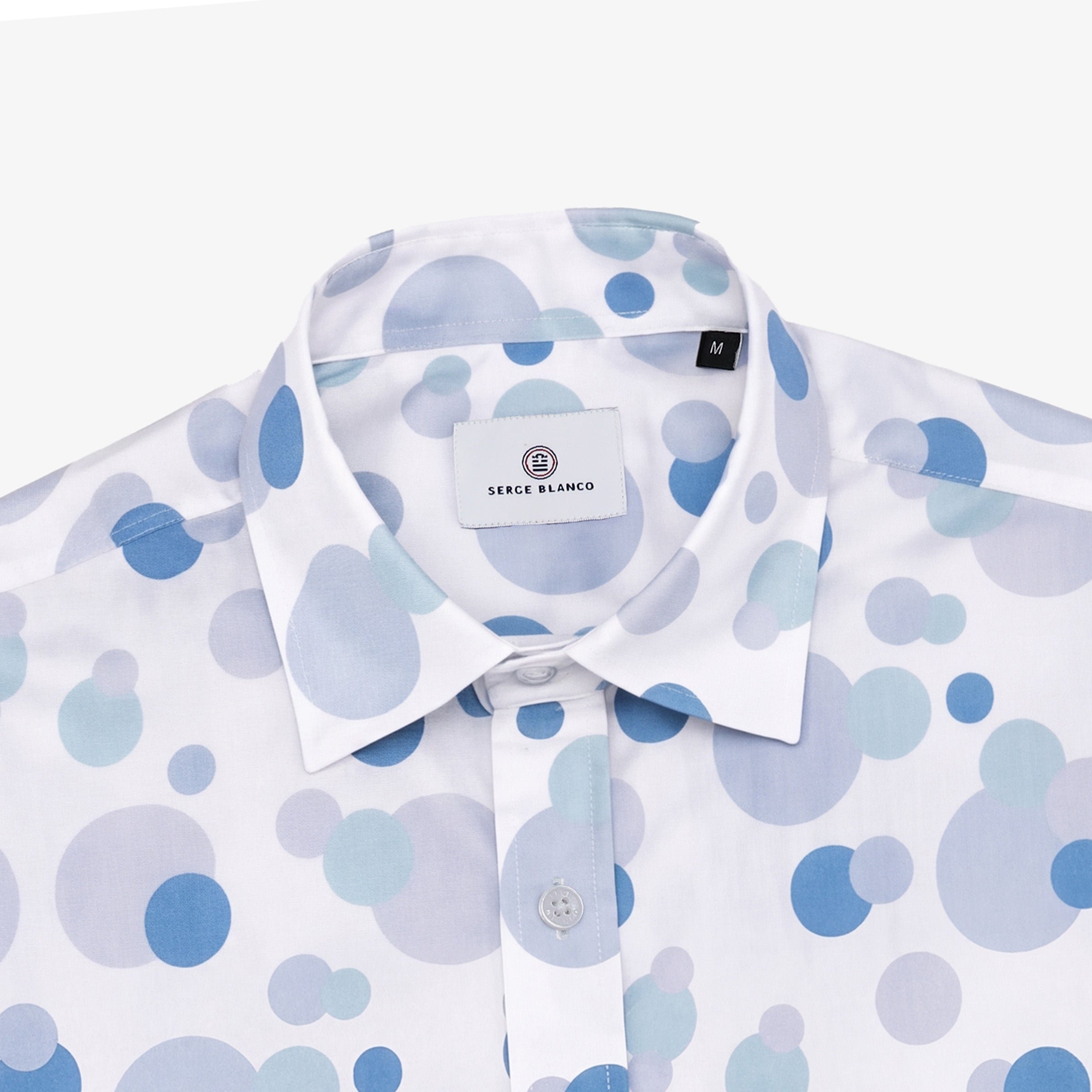 White long-sleeved cotton shirt with blue ball prints SERGE BLANCO Blue